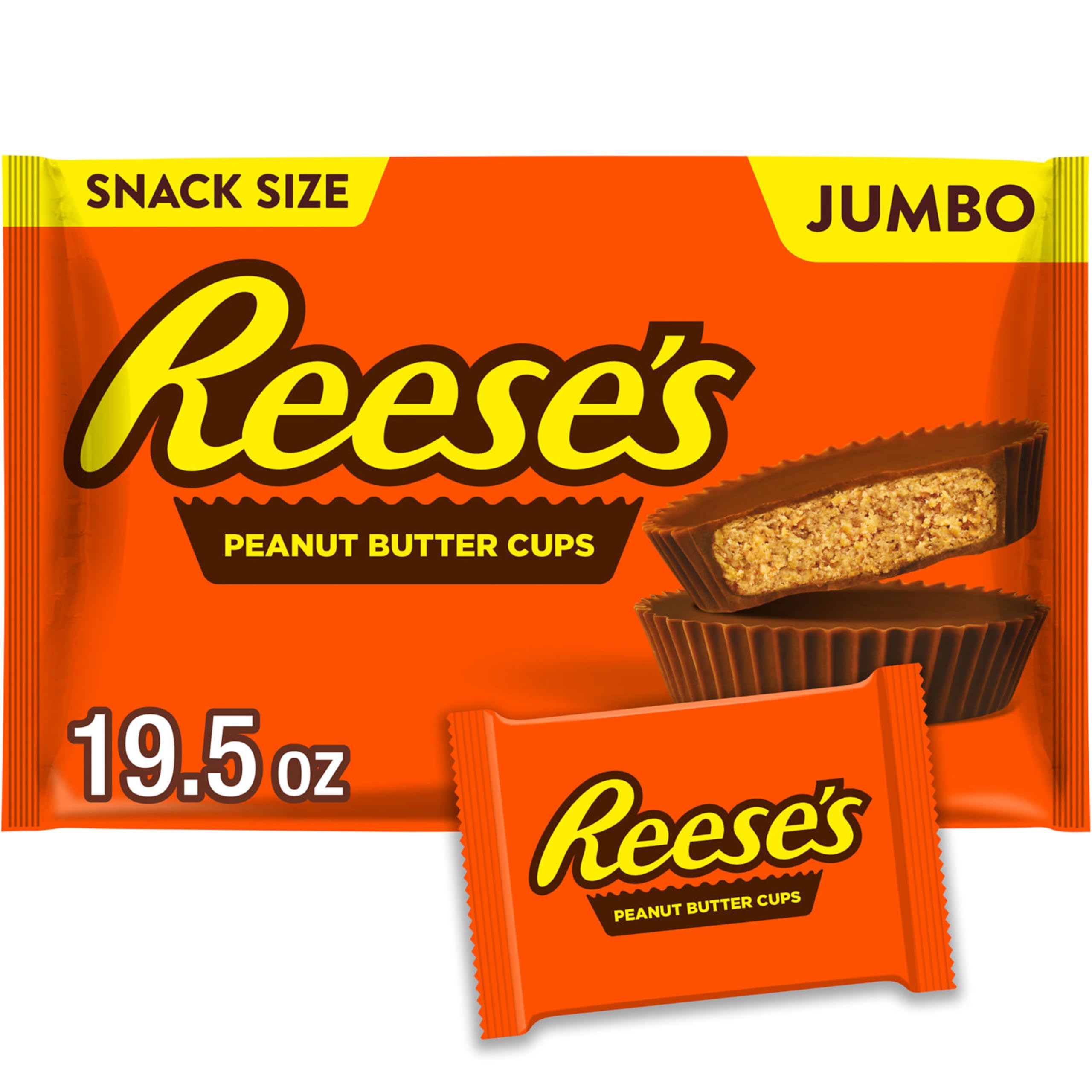 Reese's Milk Chocolate Peanut Butter Cups Snack Size Candy - Jumbo 19.5 oz Bag | Perfect for Halloween, Party Favors & Office Snacks