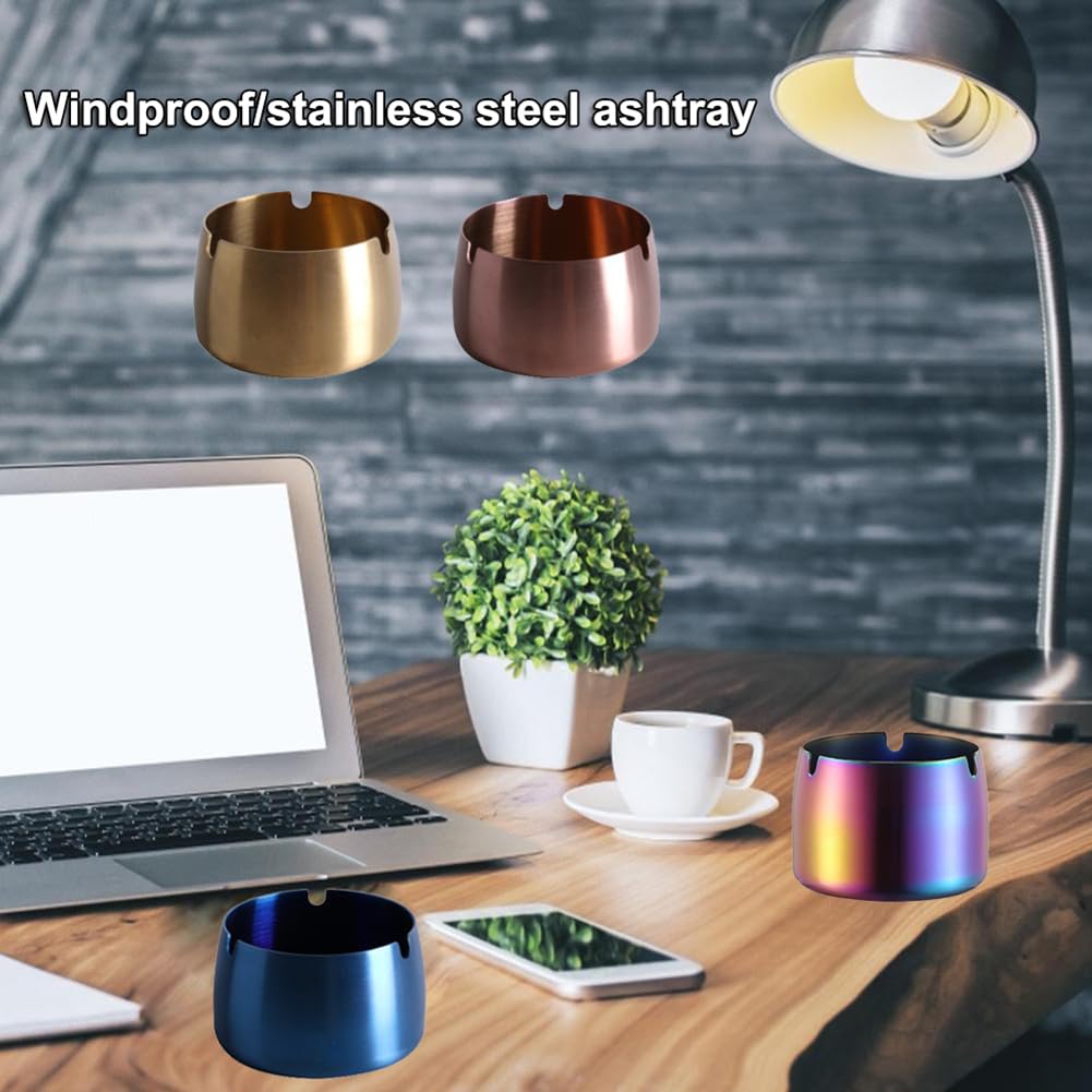 AKOAK 1 Pack Premium Rose Gold Stainless Steel Ashtray - Thickened Round Design, Anti-Slip & Heat Resistant (350°F) - Perfect for Office Desk, Living Room, Patio, and Outdoor Smoking Areas