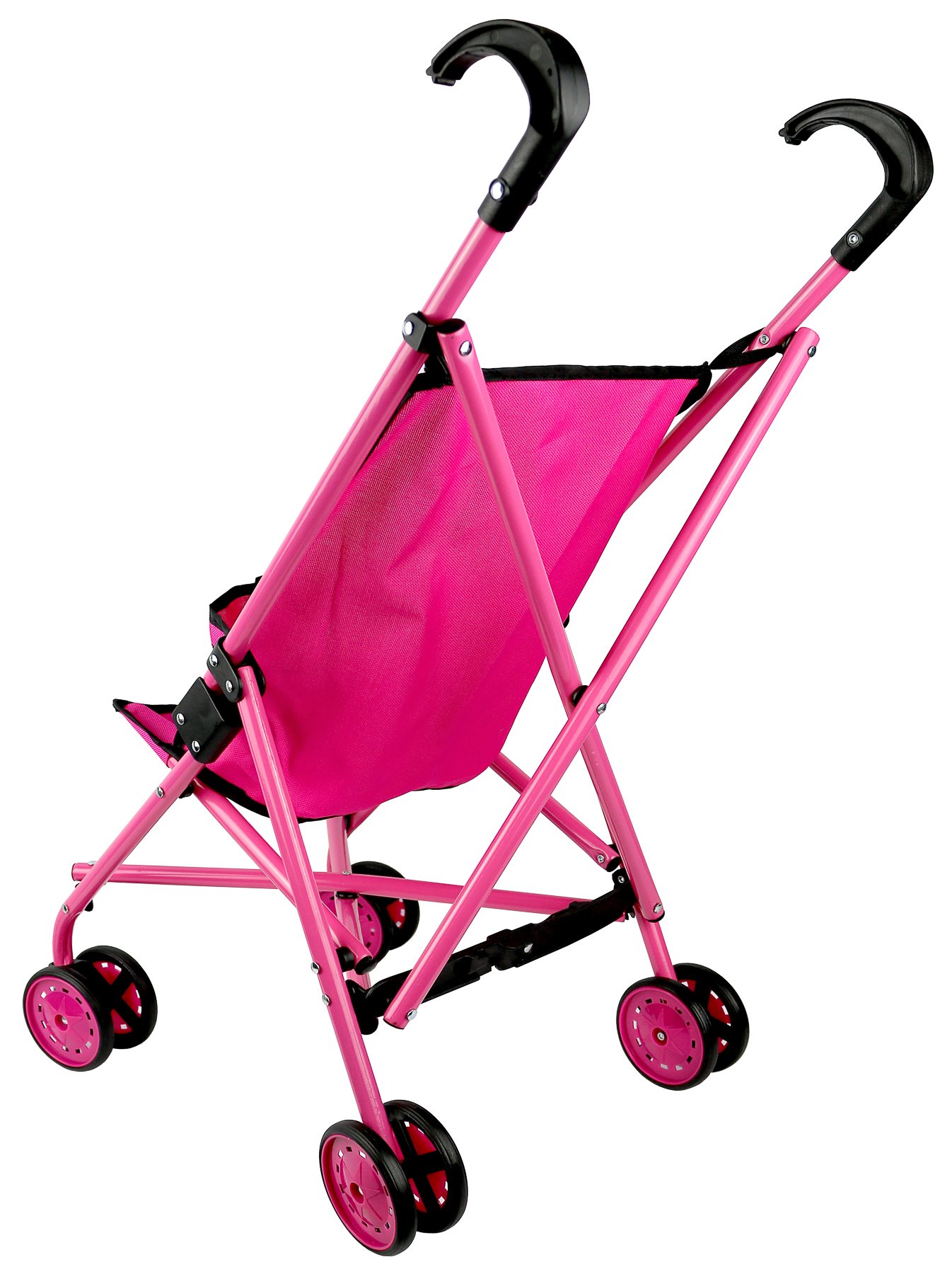 Hot Pink & Black Doll Stroller with Swivel Wheels - Lightweight Baby Stroller for Toddlers, Perfect for Indoor Play, Outdoor Walks & Role-Playing Games