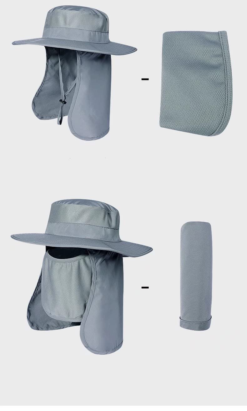 UV Protection Summer Fishing Hat for Men & Women - Wide Brim Sun Hat with Neck Flap & Face Cover - Outdoor Sun Hat for Beach, Hiking, Camping & Fishing - Beige