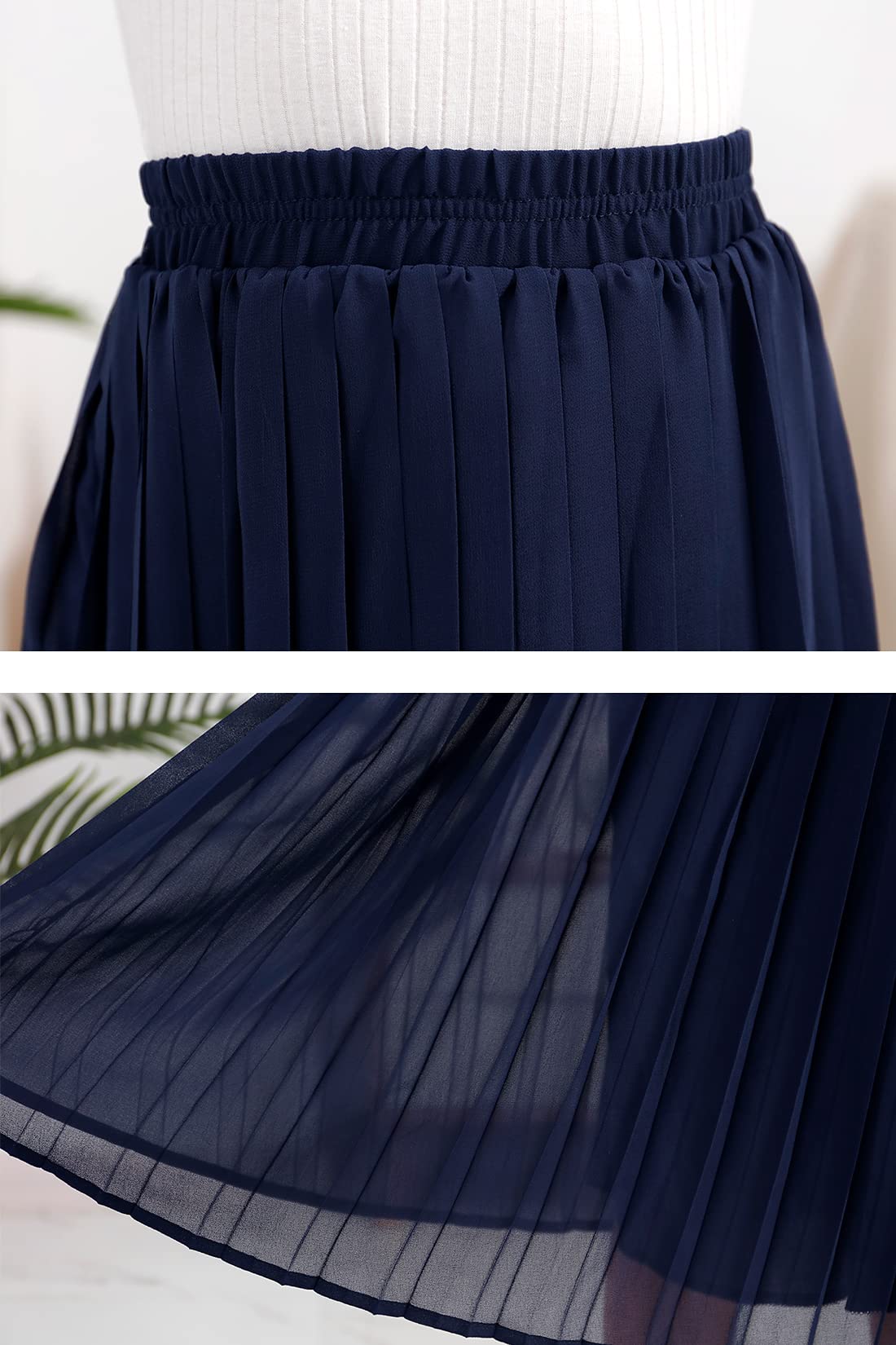 GORLYA Girls Chiffon Pleated Elastic High Waist A-Line Boho Swing Maxi Long Skirt for Kids 4-14T - Perfect for Summer Outfits, Beach Vacations & Boho Fashion