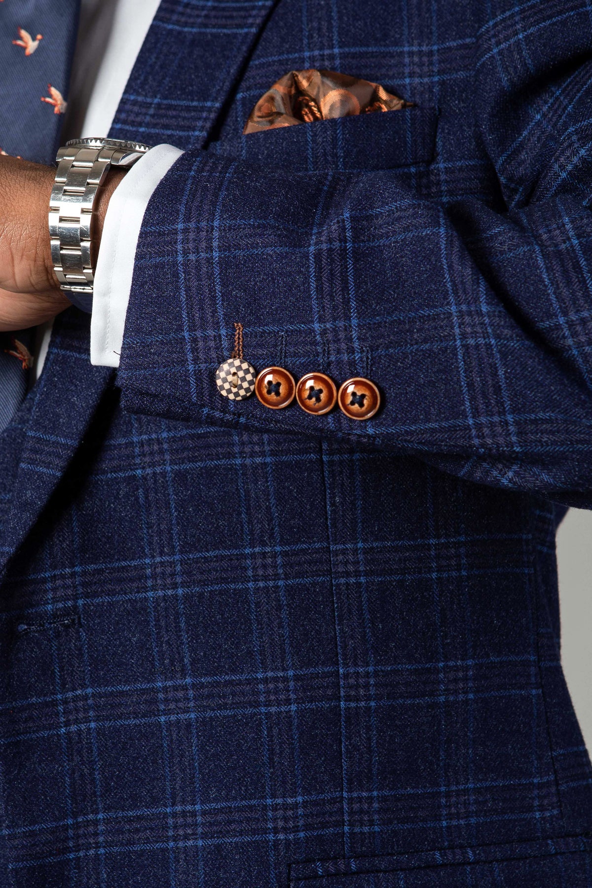 CHIGWELL Blue Tweed Check Three Piece Suit for Men | Classic Formal Business Attire | Perfect for Weddings, Office & Special Occasions