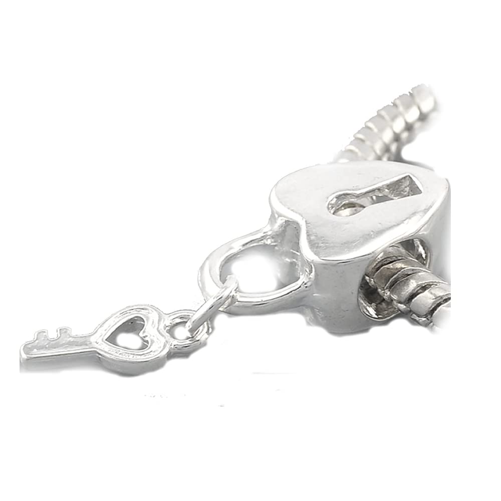 Sexy Sparkles Key to My Heart Dangling Key Charm Spacer Beads for Snake Chain Charm Bracelet - Perfect for Valentine's Gifts, Friendship Jewelry & Everyday Fashion Accessories