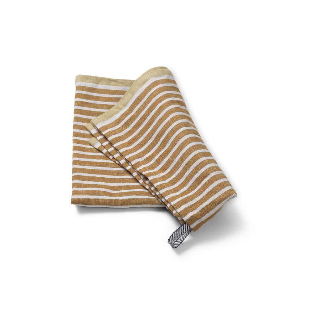 FERM LIVING Hale Tea Towel - Premium Cotton Kitchen Towel for Drying Dishes, Golden Brown with Silver Fern Pattern - Perfect for Kitchen, Dining & Hosting Gifts
