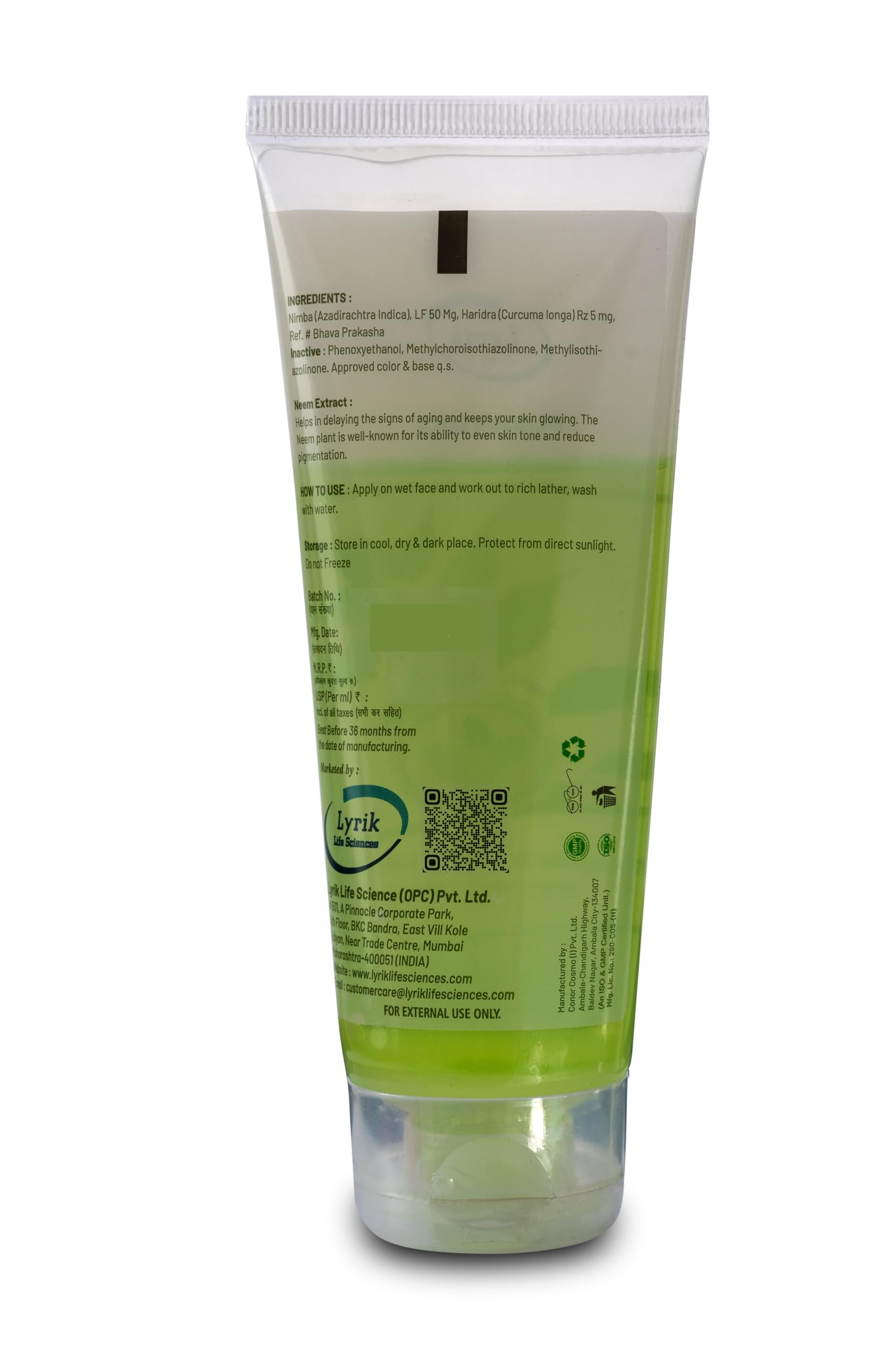 Lyrik Life Sciences Purifying Neem Face Wash for Oily & Acne-Prone Skin - Ayurvedic Cleanser with Natural Ingredients for Pimple & Oil Control, Glowing Skin (100ml) | Gentle Daily Facial Wash for Men & Women | Perfect for Morning & Night Skincare Routine