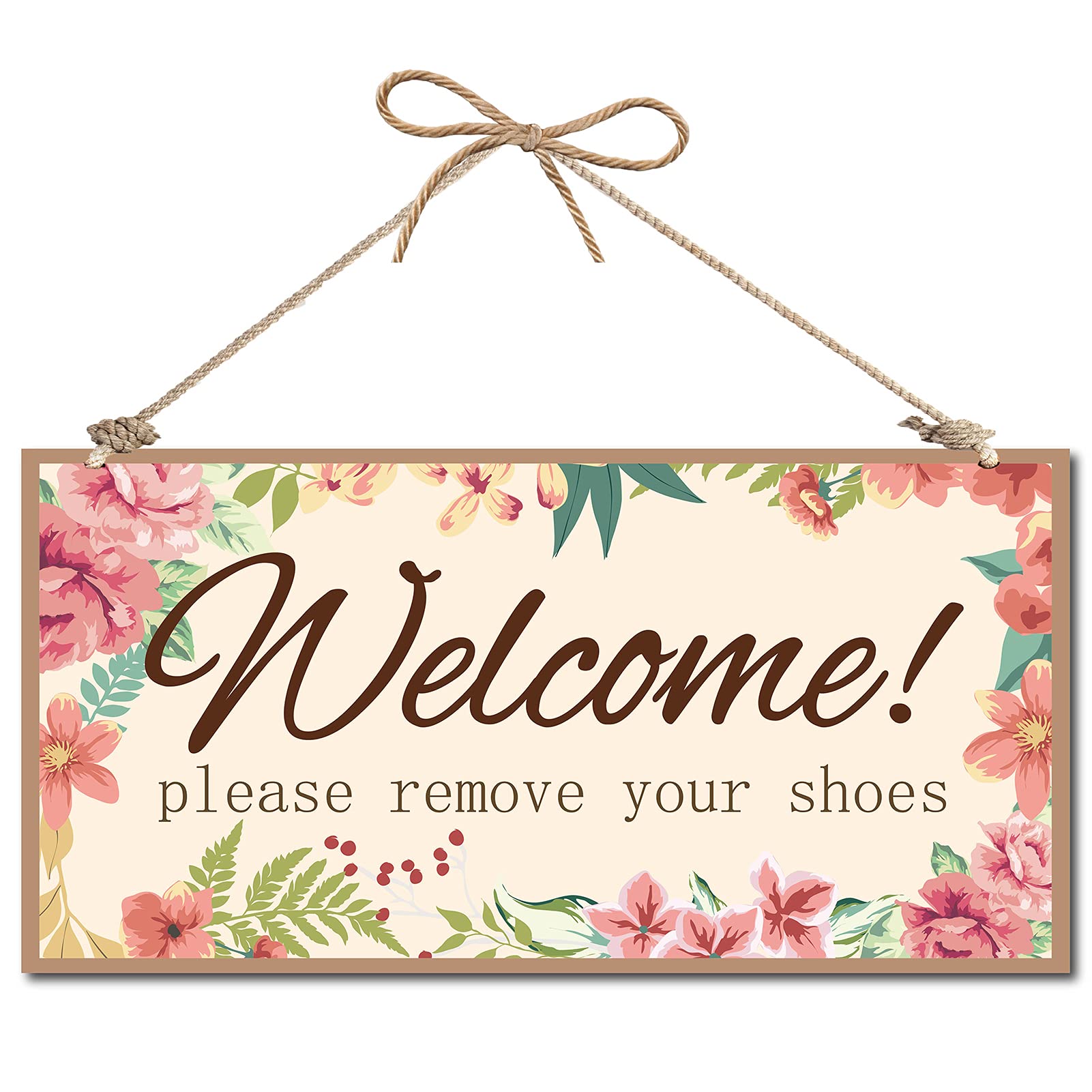 CREATCABIN Welcome Please Remove Your Shoes Wooden Sign - Rustic Home Decor Wall Plaque for Front Door, Yard & Patio - 12x6 Inch Farmhouse Style Hanging Art - Perfect for Entryway, Porch & Housewarming Gifts
