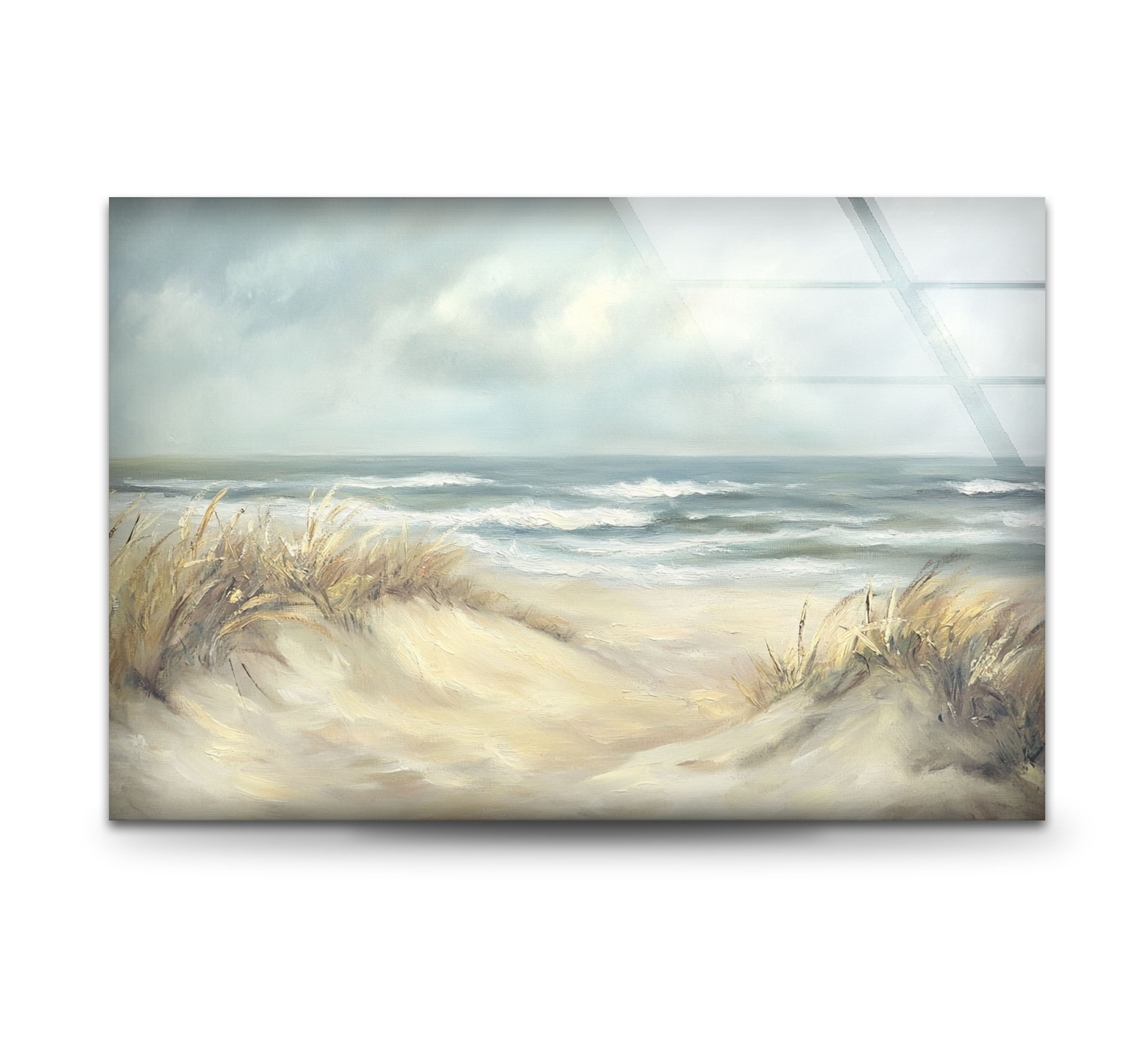Coastal Breeze Serene Beachscape Glass Wall Art - Ocean Themed Home Decor for Living Room, Bedroom & Office
