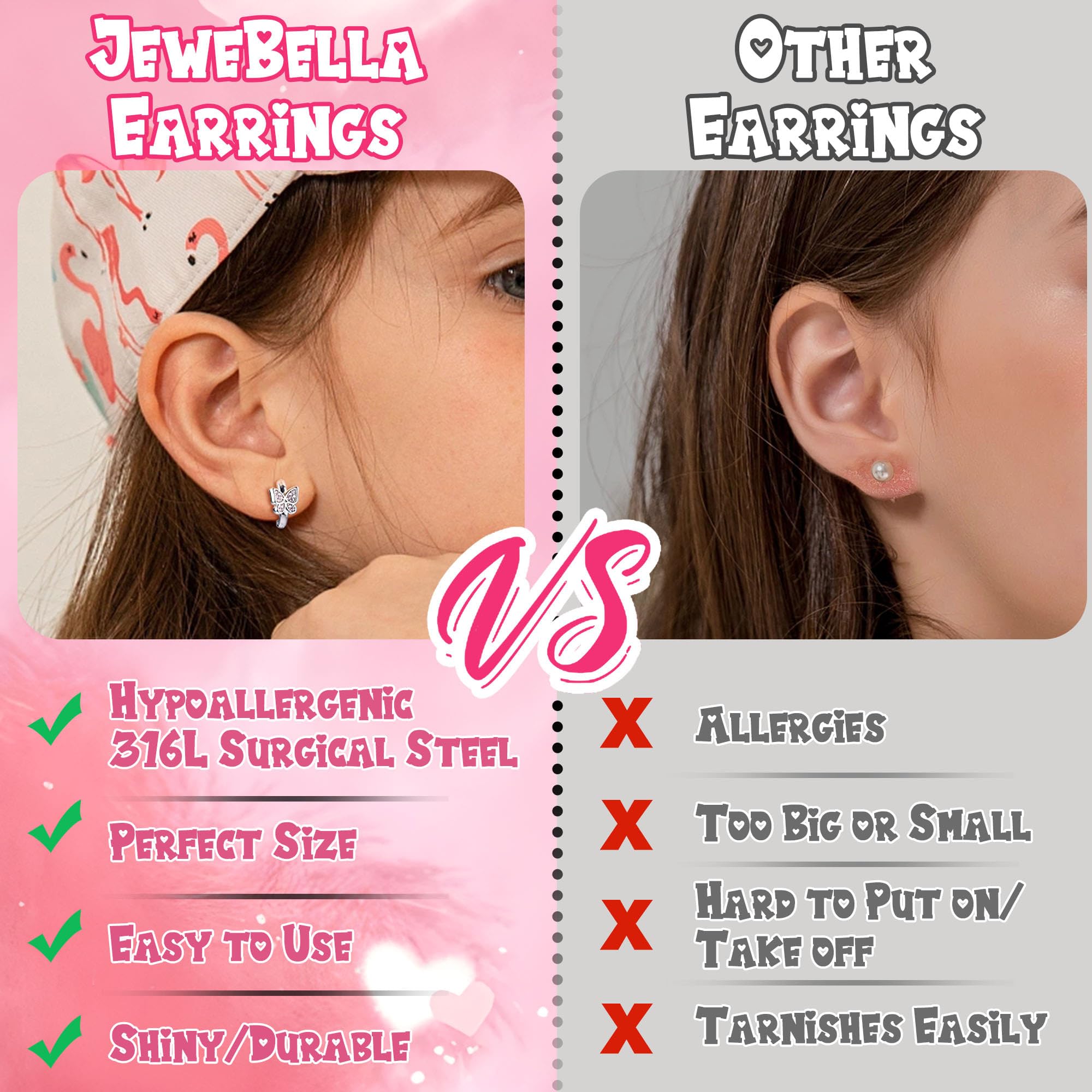JeweBella 4-Pack Small Silver Hoop Earrings for Women & Girls - Hypoallergenic Pink/Blue Heart Star Butterfly Zirconia Huggie Cartilage Earrings Set | Perfect for Everyday Wear, Gifts & Kids' Fashion Accessories