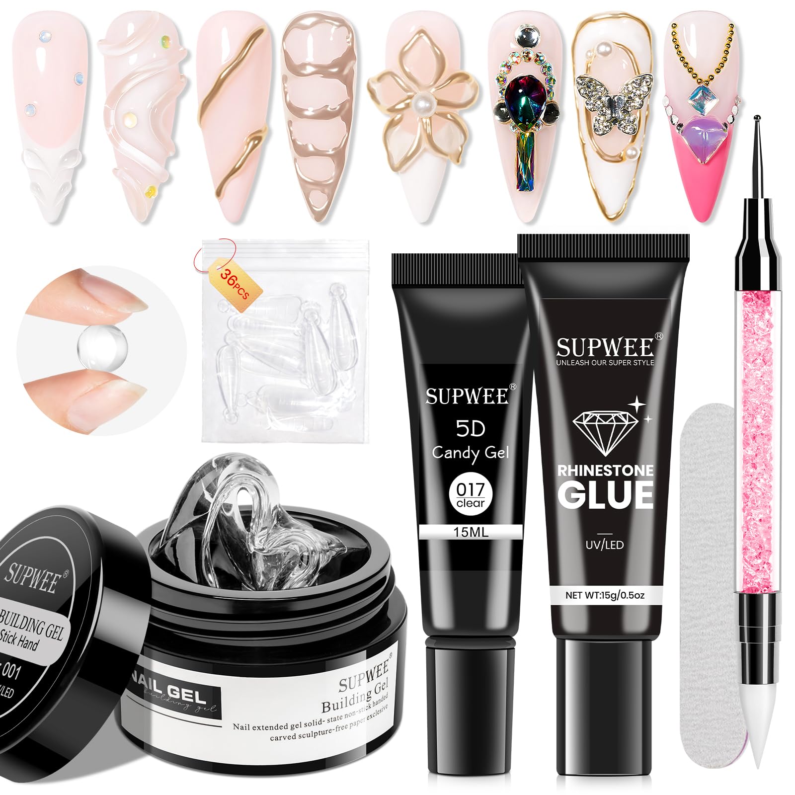 3D Nail Sculpture Builder Gel - Clear Hard Gel for Nail Art, Rhinestone Glue & Christmas Nail Charms | DIY Manicure Kit for Home & Salon Use | Perfect for Special Occasions & Holiday Nail Designs