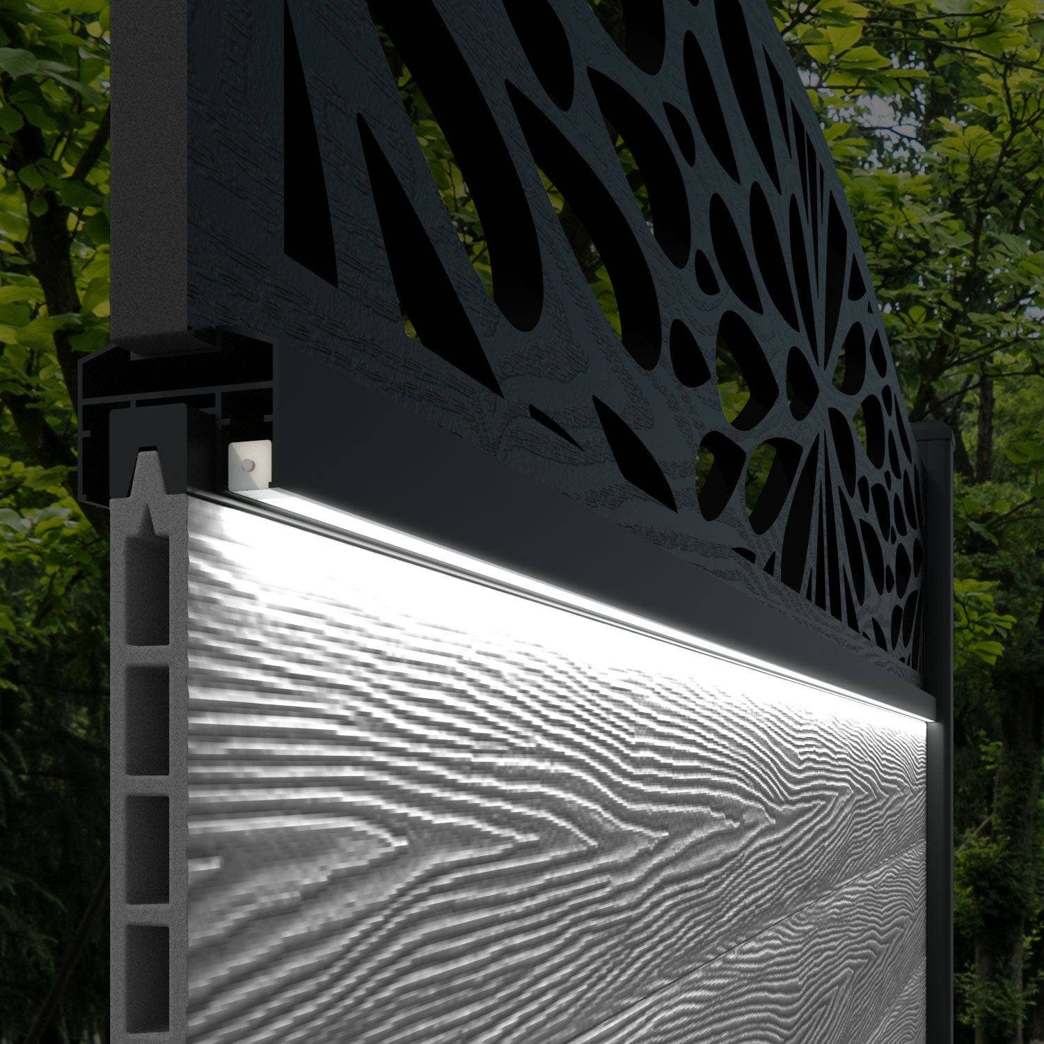 Classic Blossom Curved Top Fence Panel - Dark Grey Composite Privacy Fence with Sturdy Posts | Perfect for Backyard, Garden, and Patio Decoration