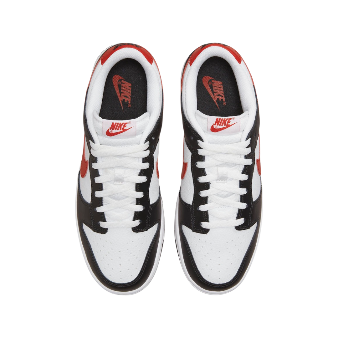 Nike Dunk Low Retro Men's Sneakers - Black & White Panda Colorway with Red Swoosh | Casual Streetwear Shoes for Everyday Wear & Sneaker Collection
