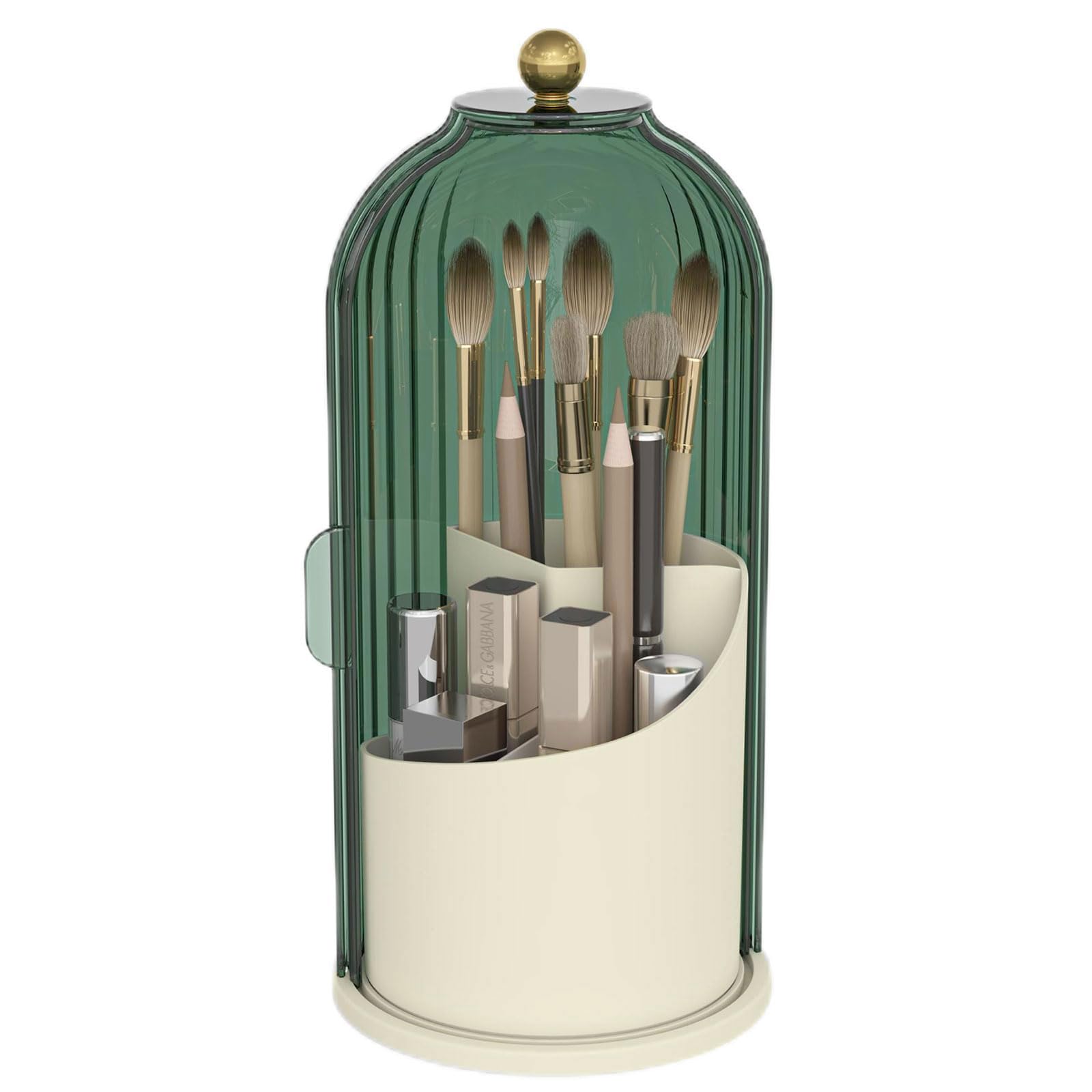 360° Rotating Makeup Brush Holder with Dustproof Cover - Vanity & Bathroom Organizer for Brushes, Cosmetics | Perfect for Home, Salon & Travel Use (Green)