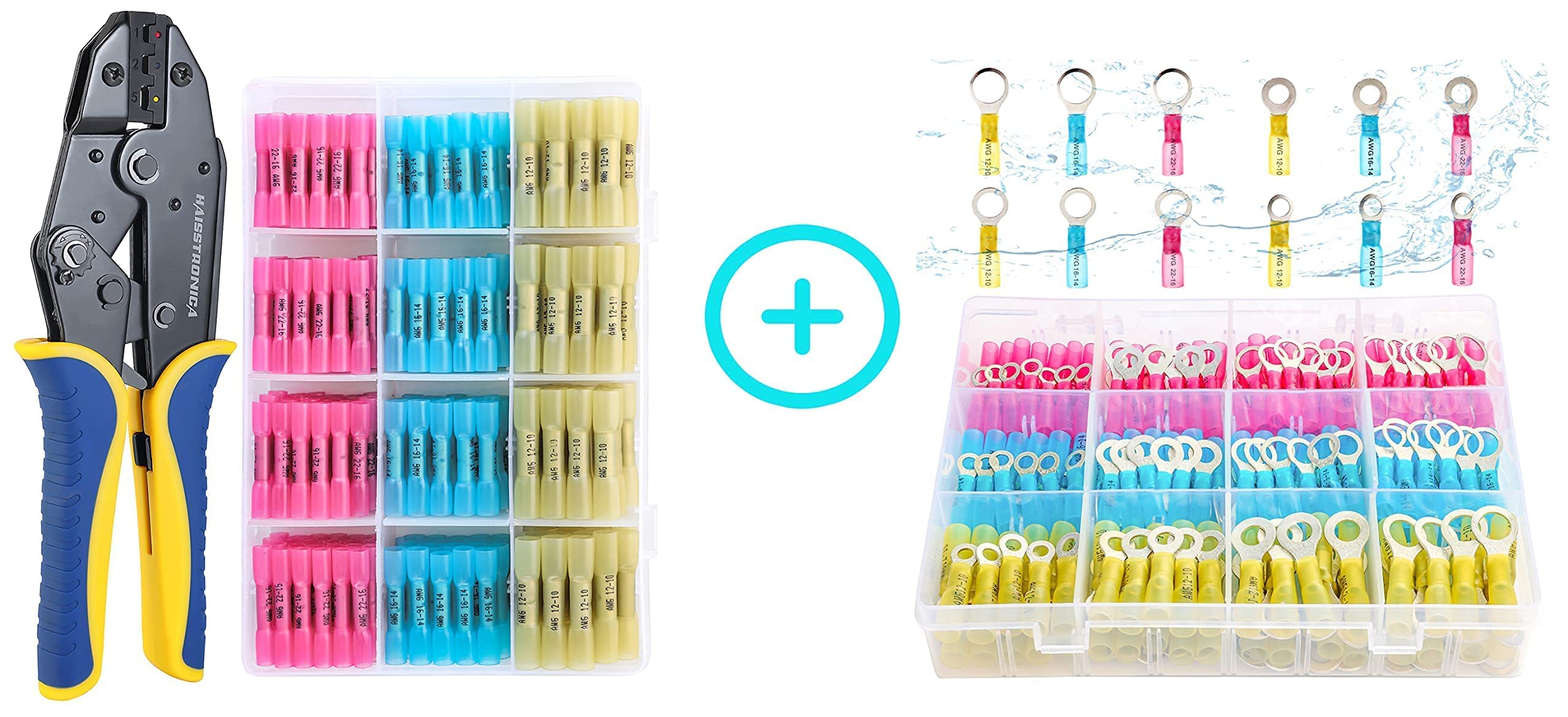 Haisstronica Professional Crimping Tool Kit with 200PCS Heat Shrink Butt Connectors & 260PCS Heat Shrink Ring Connectors - Electrical Wiring, Automotive Repair, DIY Projects