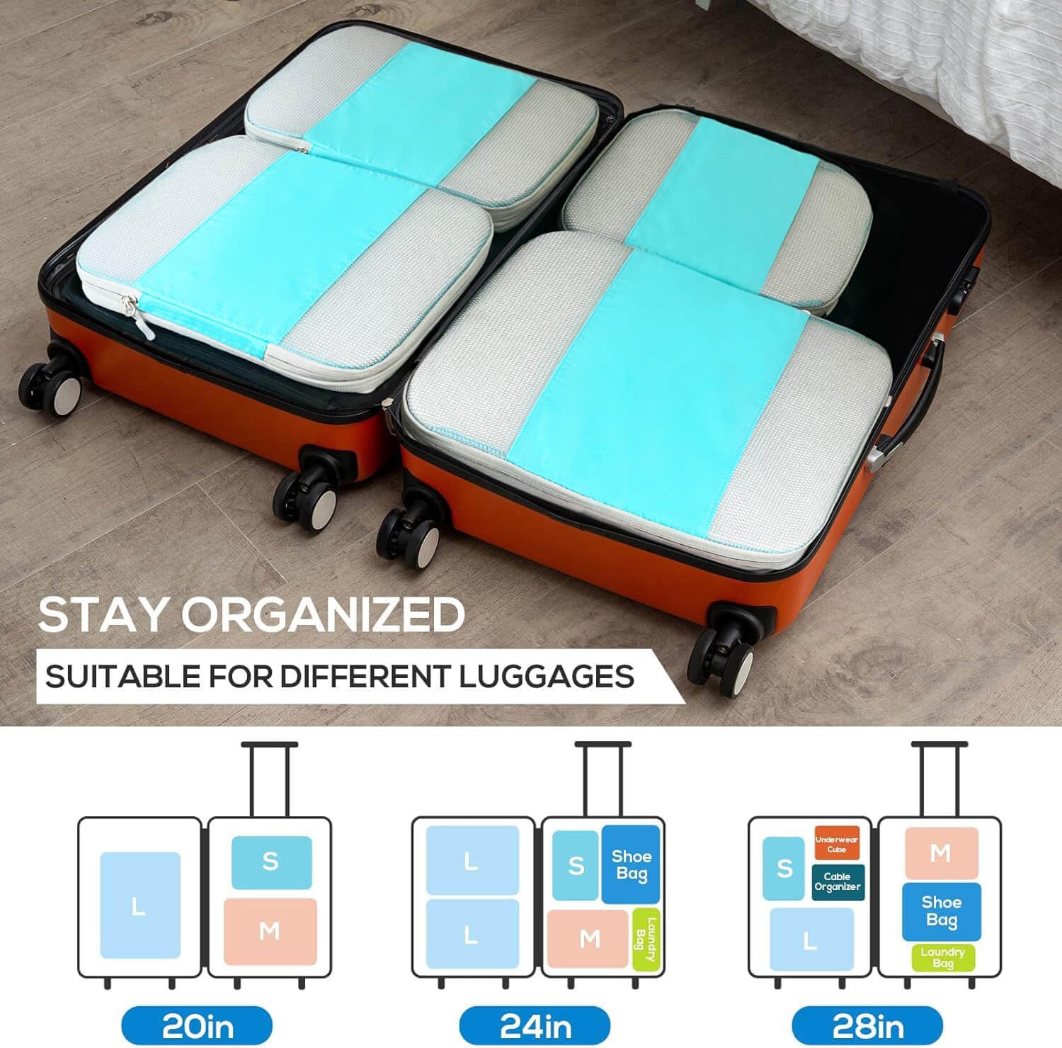 Gowraps 6-Piece/4-Piece Compression Packing Cubes Set - Travel Organizer for Suitcases, Luggage, Carry-On & Backpacks | Space-Saving Storage Bags for Efficient Packing | Perfect for Business Trips, Vacations & Weekend Getaways