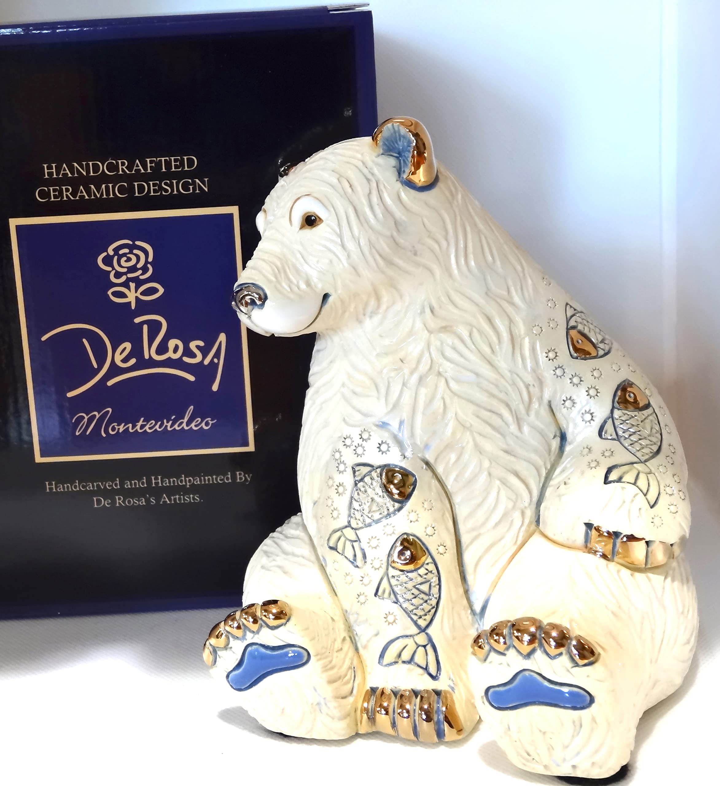 Handmade Sculpted Ceramic Polar Bear Figurine - De Rosa Medium Wildlife Collection - Perfect for Home Decor, Gift Giving & Animal Lovers