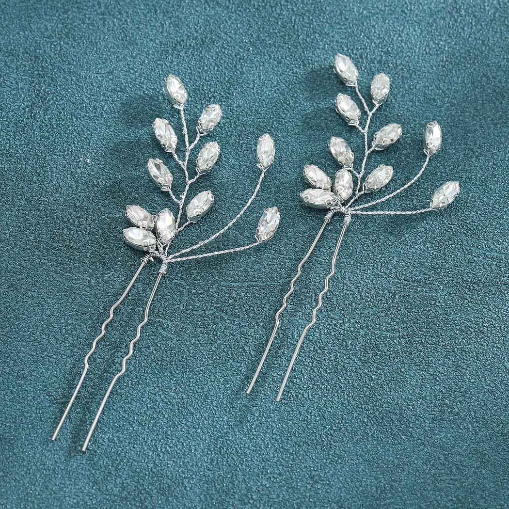 Easedaily Silver Rhinestone Crystal Bridal Hair Pins - Wedding Hair Accessories for Women & Girls (Pack of 2) - Perfect for Bridal Shower, Prom & Formal Events