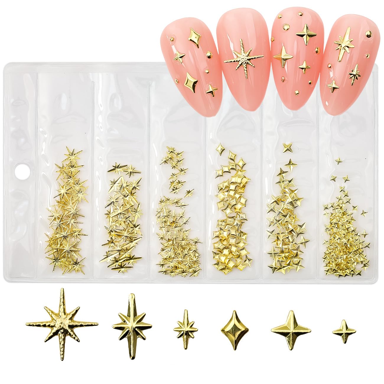 200Pcs 3D Gold Star Nail Charms - Metallic Studs Rhinestones for Nail Art | DIY Manicure Supplies & Nail Jewelry Decorations | Perfect for Professional Salons, Home Nail Art, and Party Glam Looks