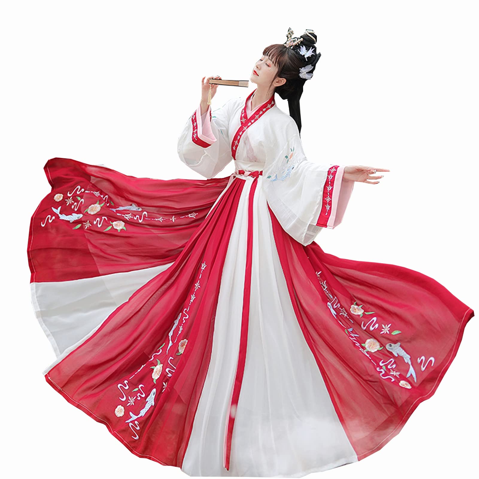 Elegant Red Hanfu Dress for Women - Traditional Chinese Big-Sleeve Costume | Ancient Fairy Cosplay Outfit for Halloween & Themed Parties | Flowy X-Large Size Hanfu Skirt for Renaissance Fairs, Cultural Events & Photoshoots