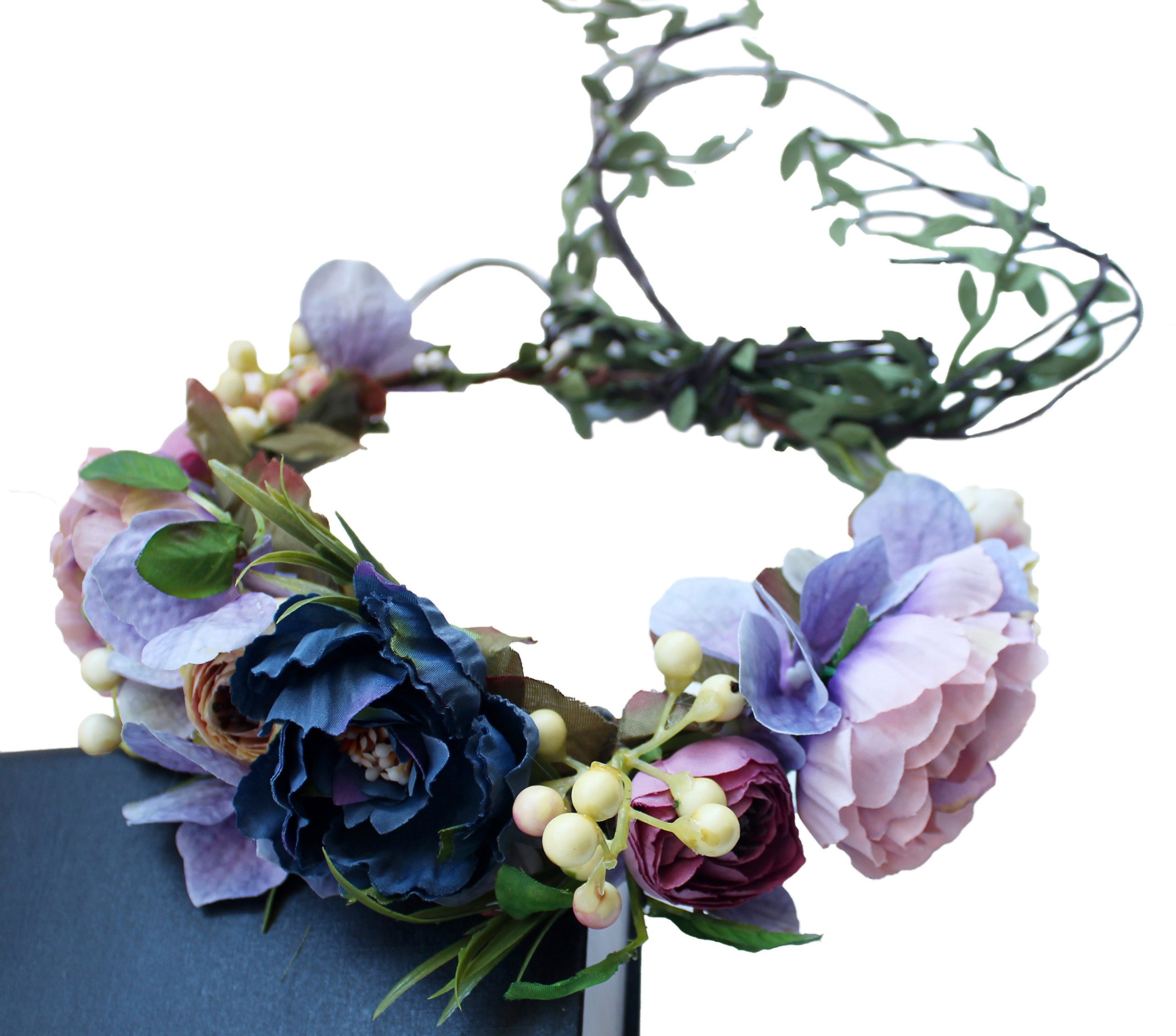 Brikuinr Floral Wreath Headband - Boho Flower Crown for Brides, Wedding Party & Festival - Purple Hair Garland with Ribbon | Perfect for Boho Weddings, Music Festivals & Photo Shoots