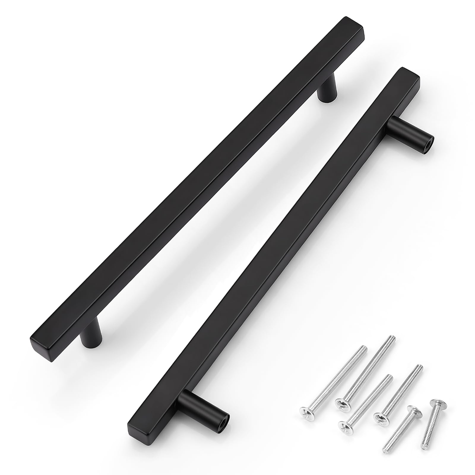 KNOBWELL 10 Pack 7.5 Inch Matte Black Kitchen Cabinet Handles - Stainless Steel Modern Drawer Pulls for Dresser & Cabinets (10
