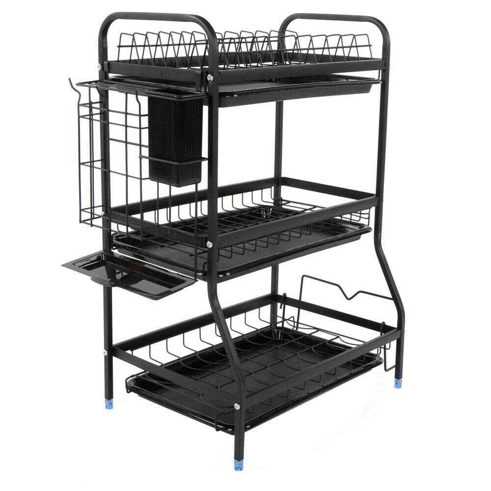 3-Tier Dish Drainer Rack - Black Kitchen Organizer for Plates, Bowls & Cutlery | Space-Saving Dish Drying Stand | Perfect for Small Kitchens, Apartments & Dorm Rooms