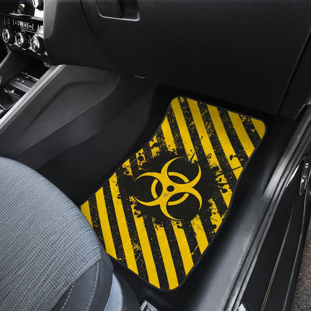 Premium Yellow Biohazard Car Floor Mats - Non-Slip, Waterproof, Custom Fit for Most Vehicles - Perfect for Halloween, Cosplay & Themed Car Decor