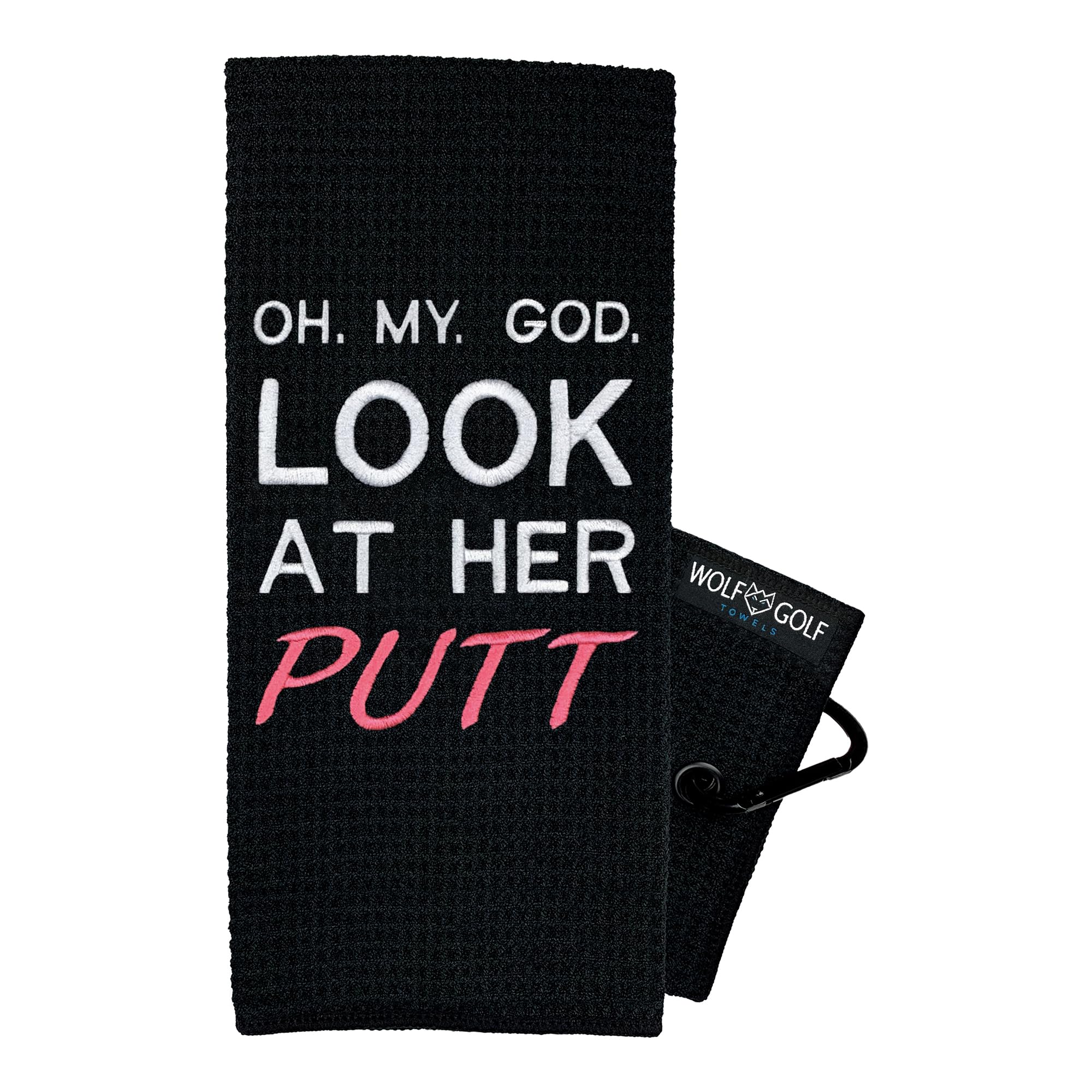 Women's Golf Towel - Funny 'Look at Her Putt' Design - Perfect Golf Accessories & Gifts for Female Golfers - Great Birthday Present for Her - Ideal for Golf Courses, Driving Ranges & Country Clubs