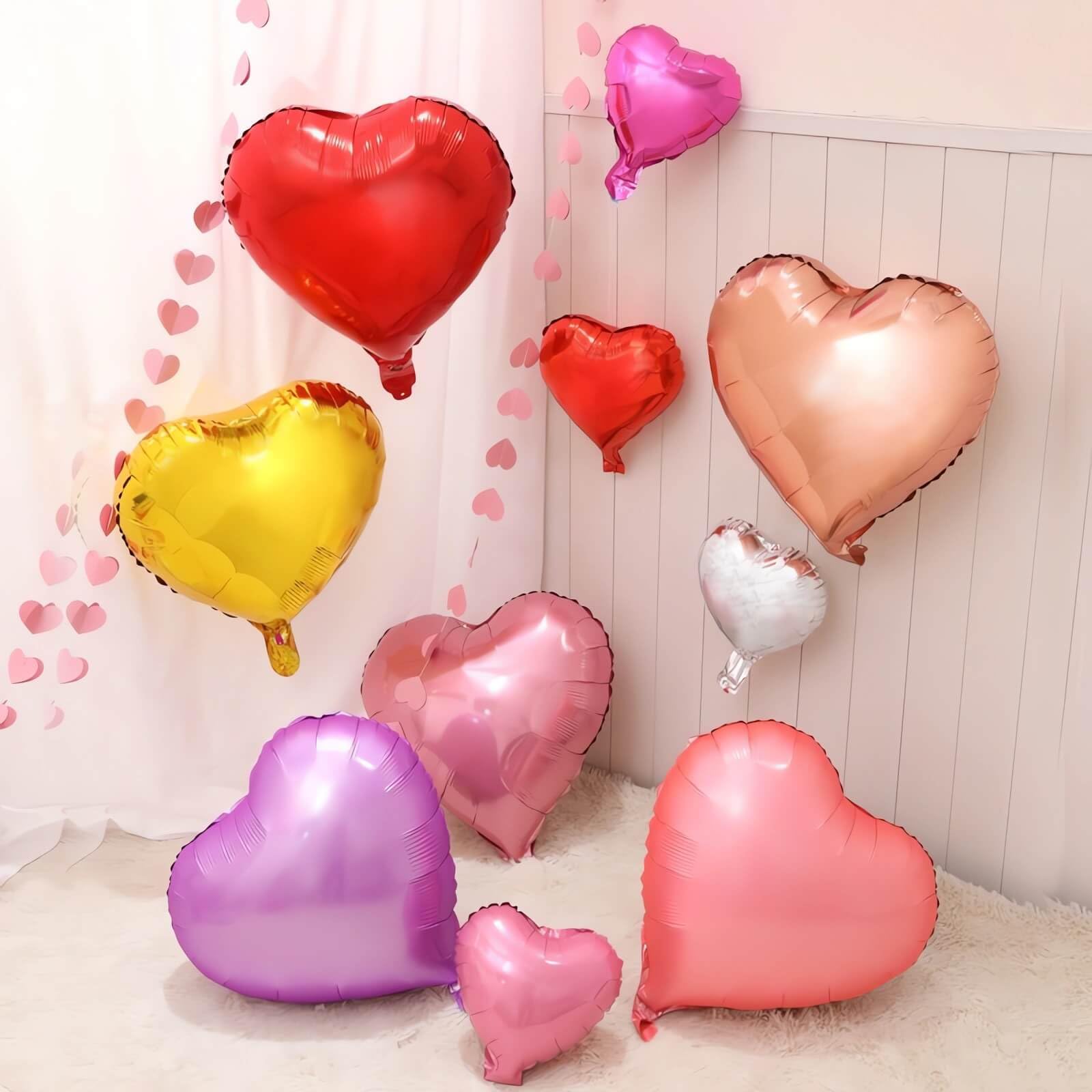 12-Pack 18-Inch Pink Heart Shaped Balloons with Silver Foil for Valentine's Day - Romantic Wedding, Bridal Shower, Engagement Party & Marriage Proposal Decorations (Set of 12) | Perfect for Anniversary Celebrations, Birthday Parties & Romantic Surprises