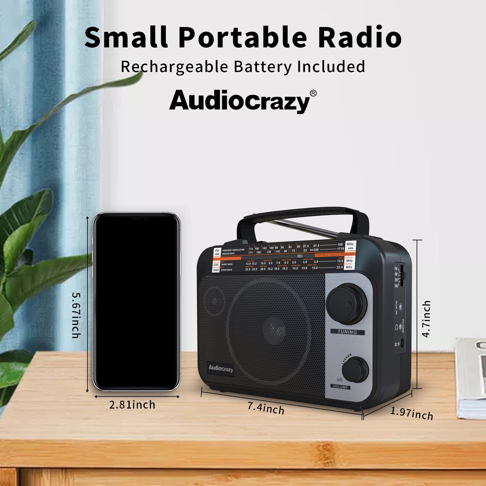 Best AM/FM/SW1-2 Multi-Band Radio with Big Speaker | AC/Battery Powered | Precise Tuning Knob | AUX Input & 3.5mm Headphone Jack | Perfect for Emergency Preparedness, Outdoor Camping & Home Use