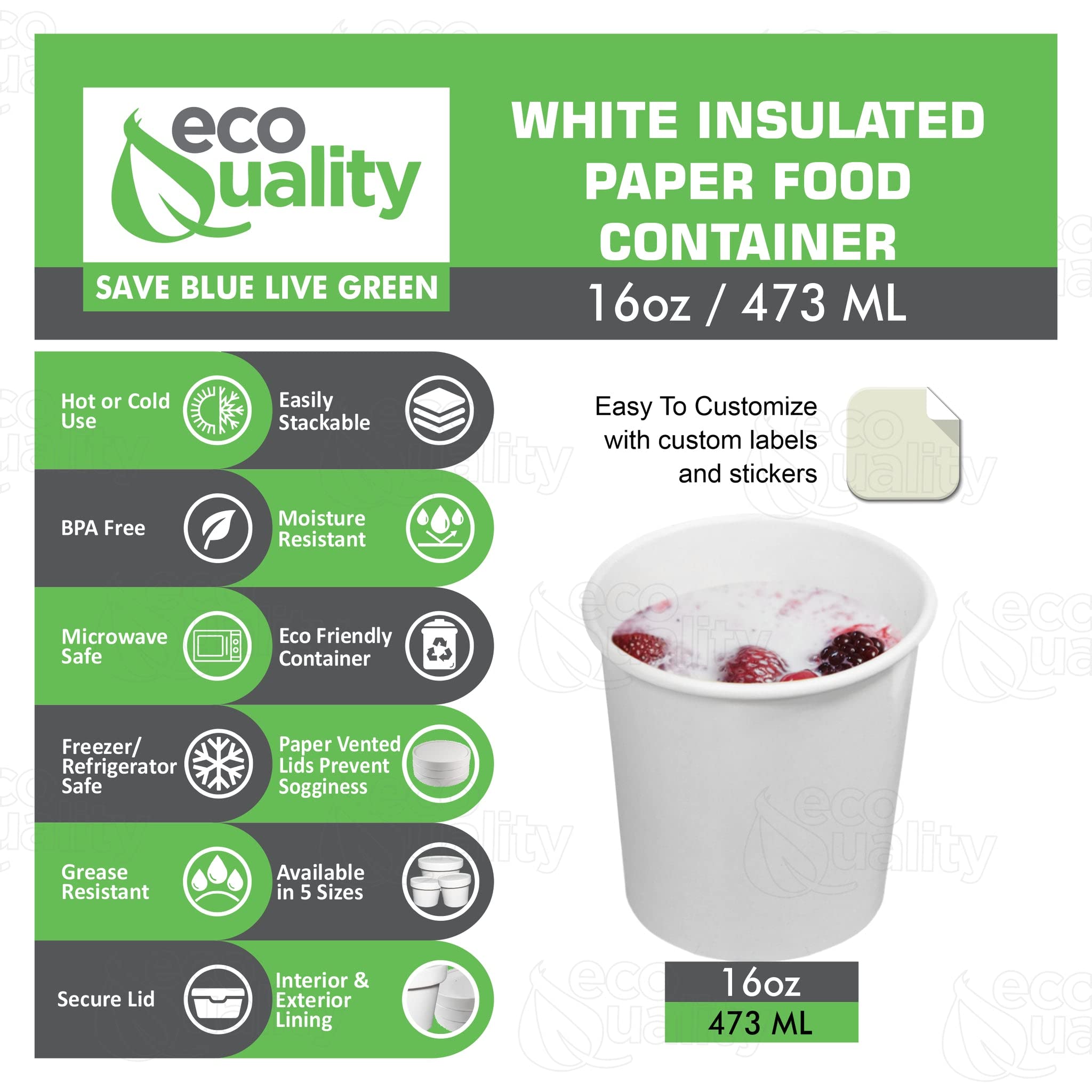 Eco-Friendly Disposable 16oz White Paper Soup Containers - Microwave & Freezer Safe Food Storage Bowls for Ice Cream, Frozen Yogurt, Desserts - Bulk 100 Pack for Takeout, Parties & Catering