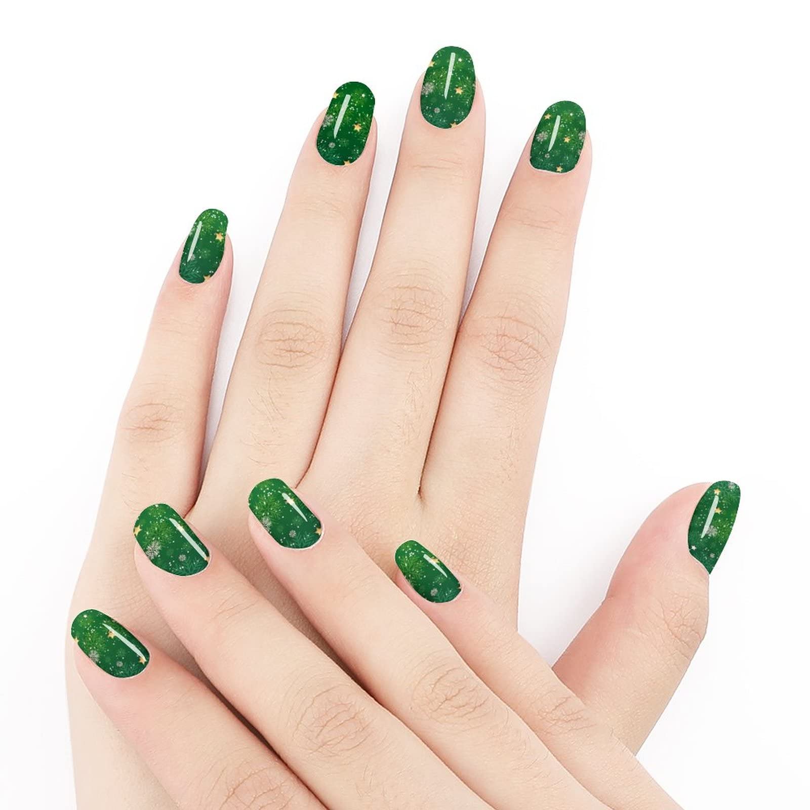Funny Full Cover Nail Polish Stickers for Women & Girls - Waterproof Nail Art Decals - 5-Piece Set for Birthday, Wedding, Christmas (Snowflake Green Design) - Perfect for Parties, Gifts & Salon Nail Decorations