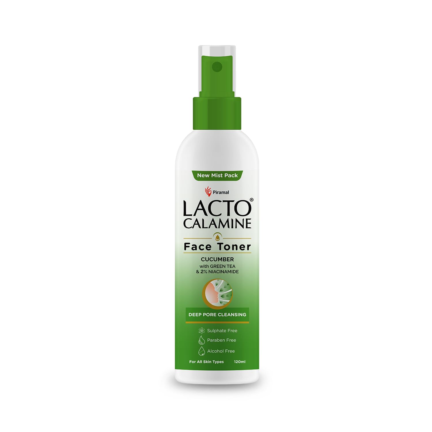 Lacto Calamine Face Toner with Cucumber Extract - 120ml Deep Pore Cleanser for Hydrated Skin | Green Tea & 2% Niacinamide Formula | Sulfate-Free, Alcohol-Free, Paraben-Free | Perfect for Daily Skincare Routine & Post-Workout Refresh