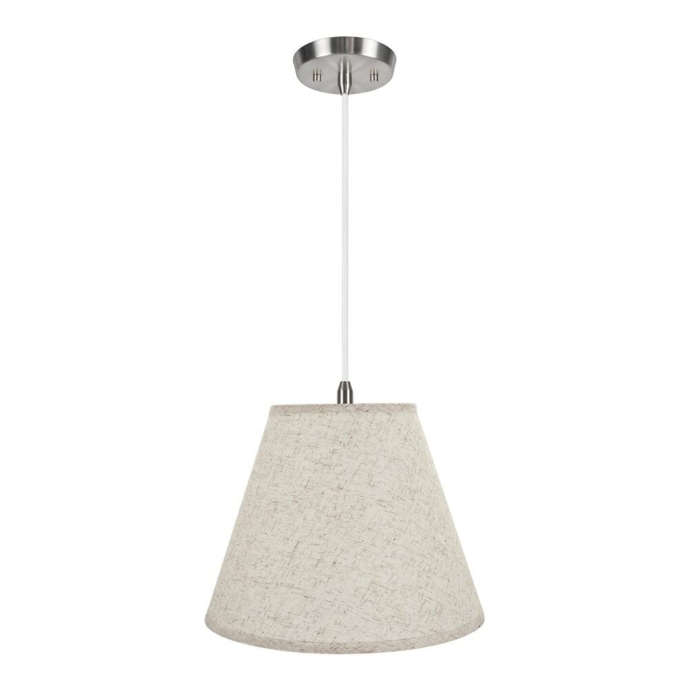 1-Light Fabric Lamp Shade Hanging Satin Nickel Finish - Transitional Style Ceiling Pendant Light for Living Room, Bedroom, and Dining Room Decor
