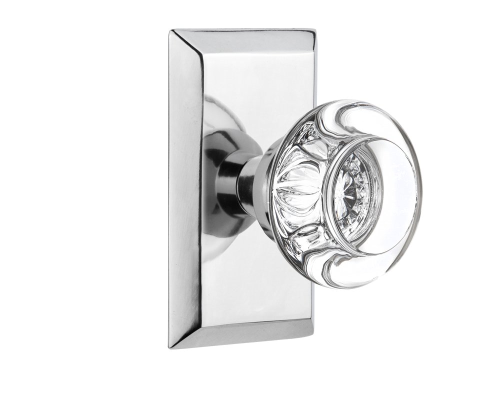 Nostalgic Warehouse 713450 Single Dummy Bright Chrome Studio Plate with Round Clear Crystal Glass Knob - Vintage Cabinet Hardware for Kitchen, Bathroom & Furniture Restoration