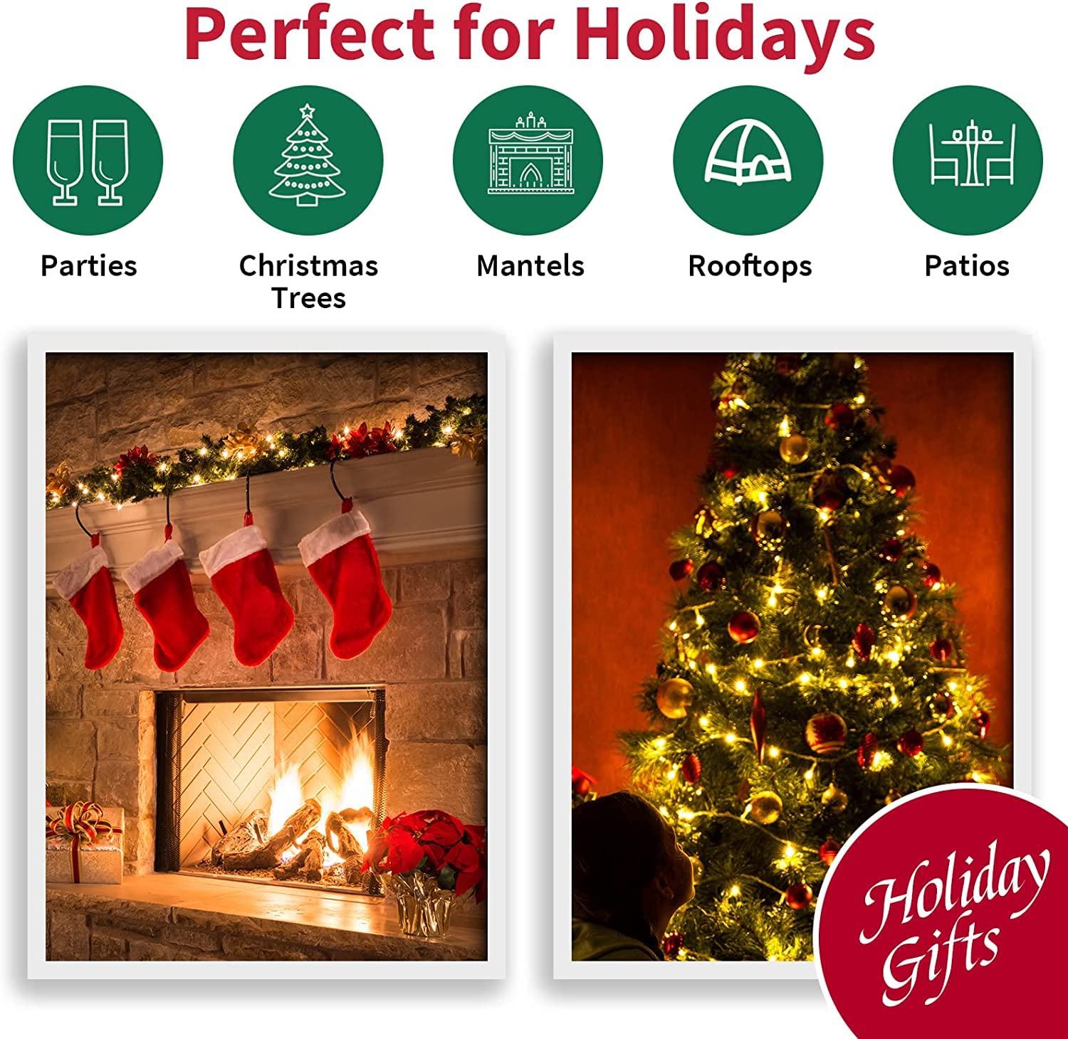 Super Bright 100 LED Warm White Christmas Lights - 19.6ft Extendable String Lights with Mini Bulbs | UL Certified for Outdoor Use | Perfect for Christmas Trees, Garden, Holiday Party, Patio & Wedding Decorations