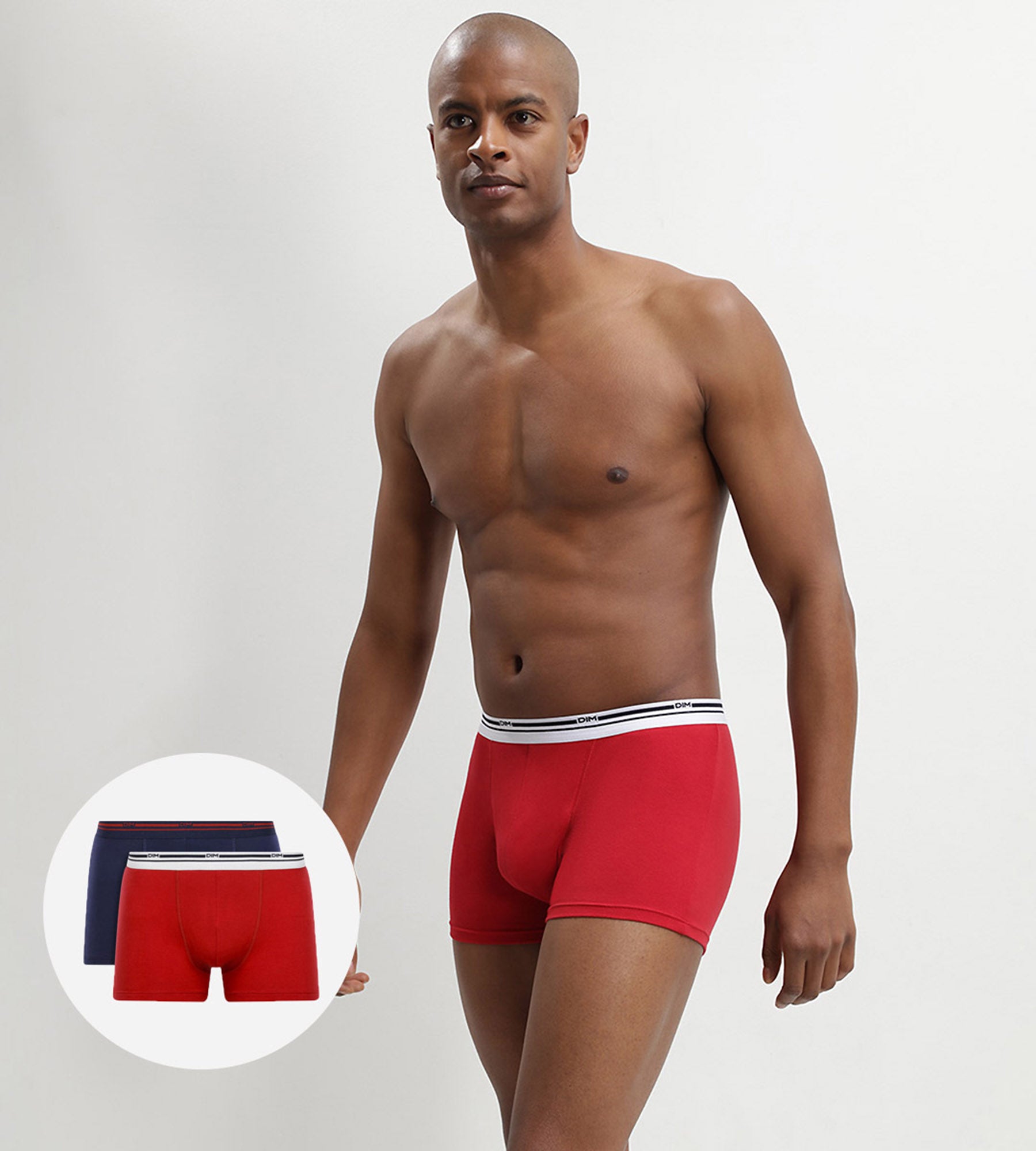 2 Pack Stretch Cotton Boxer Briefs - Red Wash & Denim Blue - Men's Comfort Underwear for Daily Wear, Workout, and Lounge