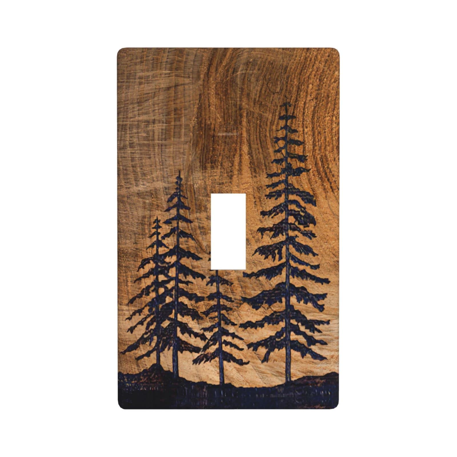 Rustic Pine Tree Wood Grain Light Switch Plate Cover - Farmhouse Decor Plastic Wall Plate for Single Gang Toggle Switch - Perfect for Cabin, Bedroom, and Living Room Décor