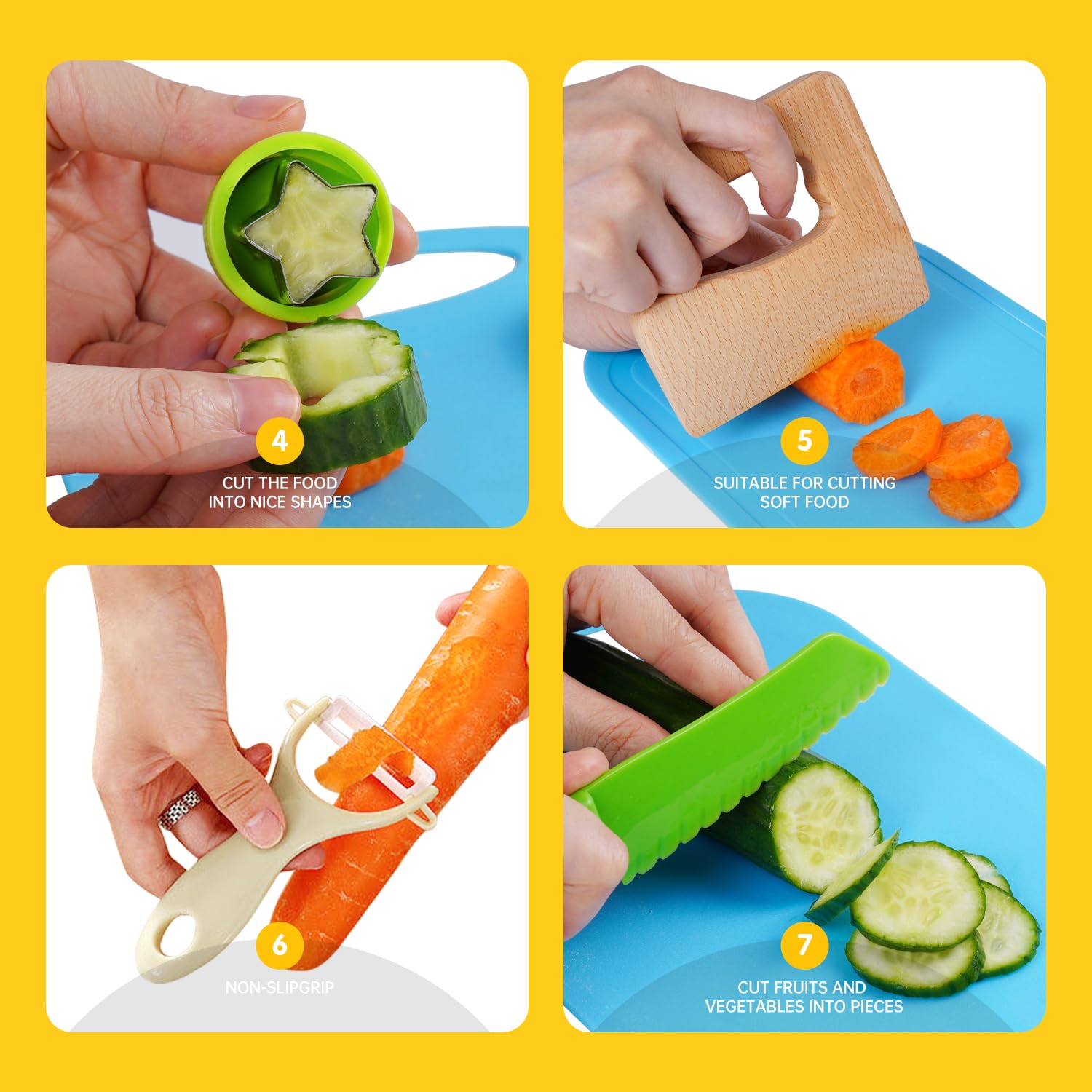 **Safe Wooden Kids Kitchen Knife Set - Toddler Cooking Tools with Plastic Safety Knives & Crinkle Cutter - Real Cooking Fun for Toddlers - Perfect for Early Learning & Family Baking Activities**