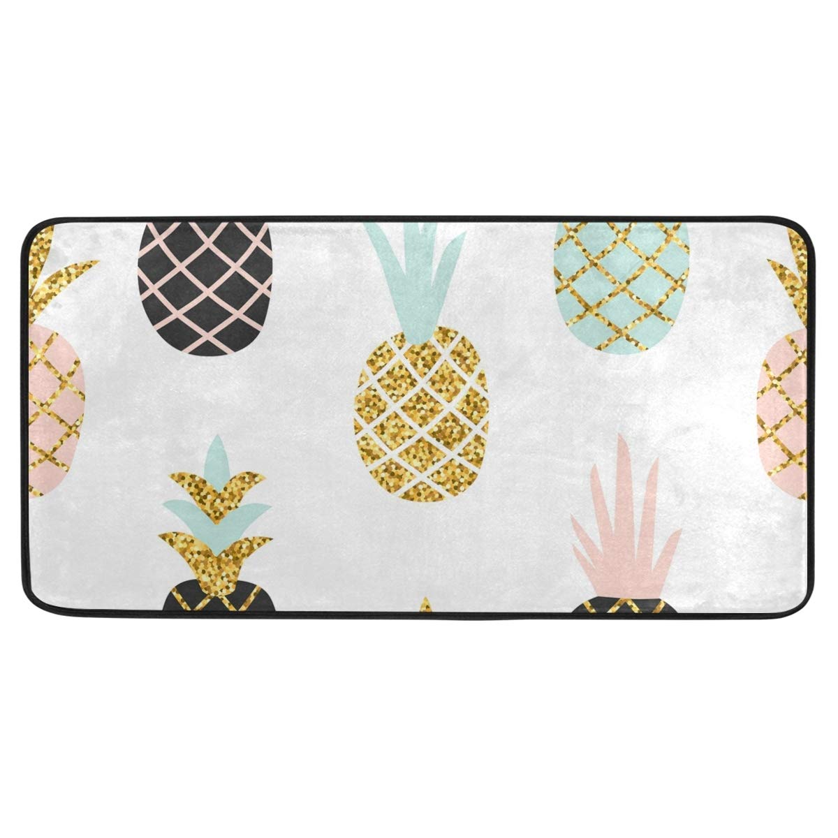 Non-Slip Pineapple Kitchen Mats for Floor - 39x20 Inch Cute Kitchen Rug with Gold Glitter, Absorbent Doormat for Kitchen & Bathroom Decor - Perfect for Home, Apartment, and Dorm Room Floor Protection