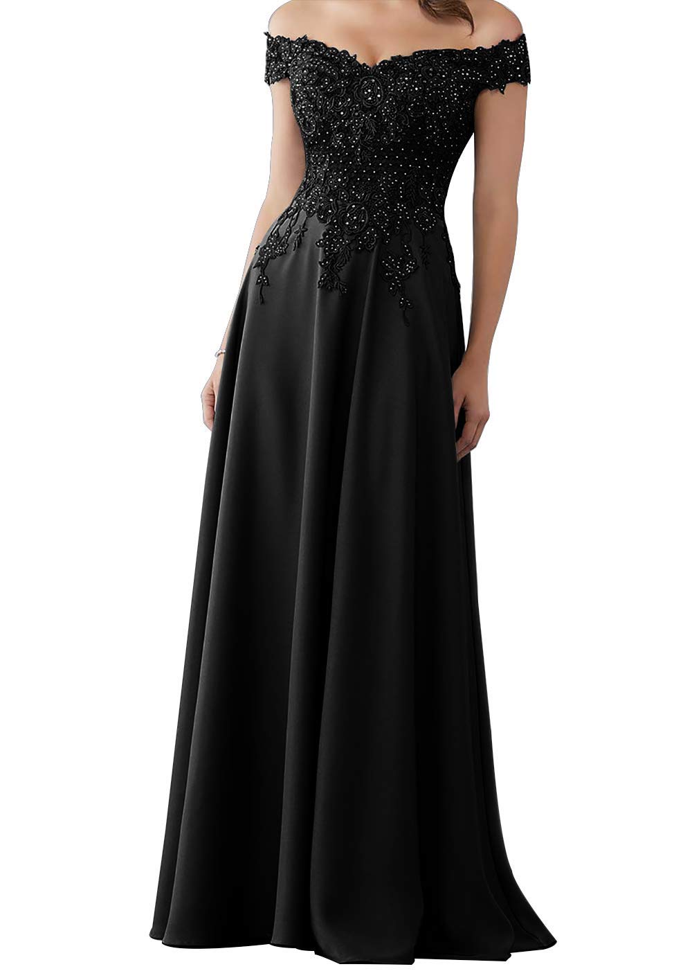 Honeydress Women's Off Shoulder Beaded Chiffon Evening Gown - Elegant Formal Dress with Appliques for Bridesmaid, Prom, Wedding & Special Occasions