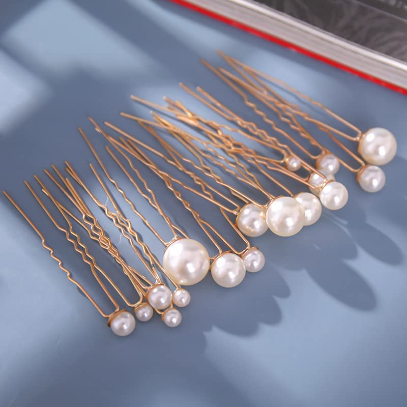 Ashkash 9-Piece U-Shaped Wedding Pearl Hairpins Set - Rhinestone Bridal Hair Accessories for Brides & Bridesmaids | Pearl Bobby Pins & Hair Clips for Women (Single Pearl Design) - Perfect for Weddings, Proms & Formal Events