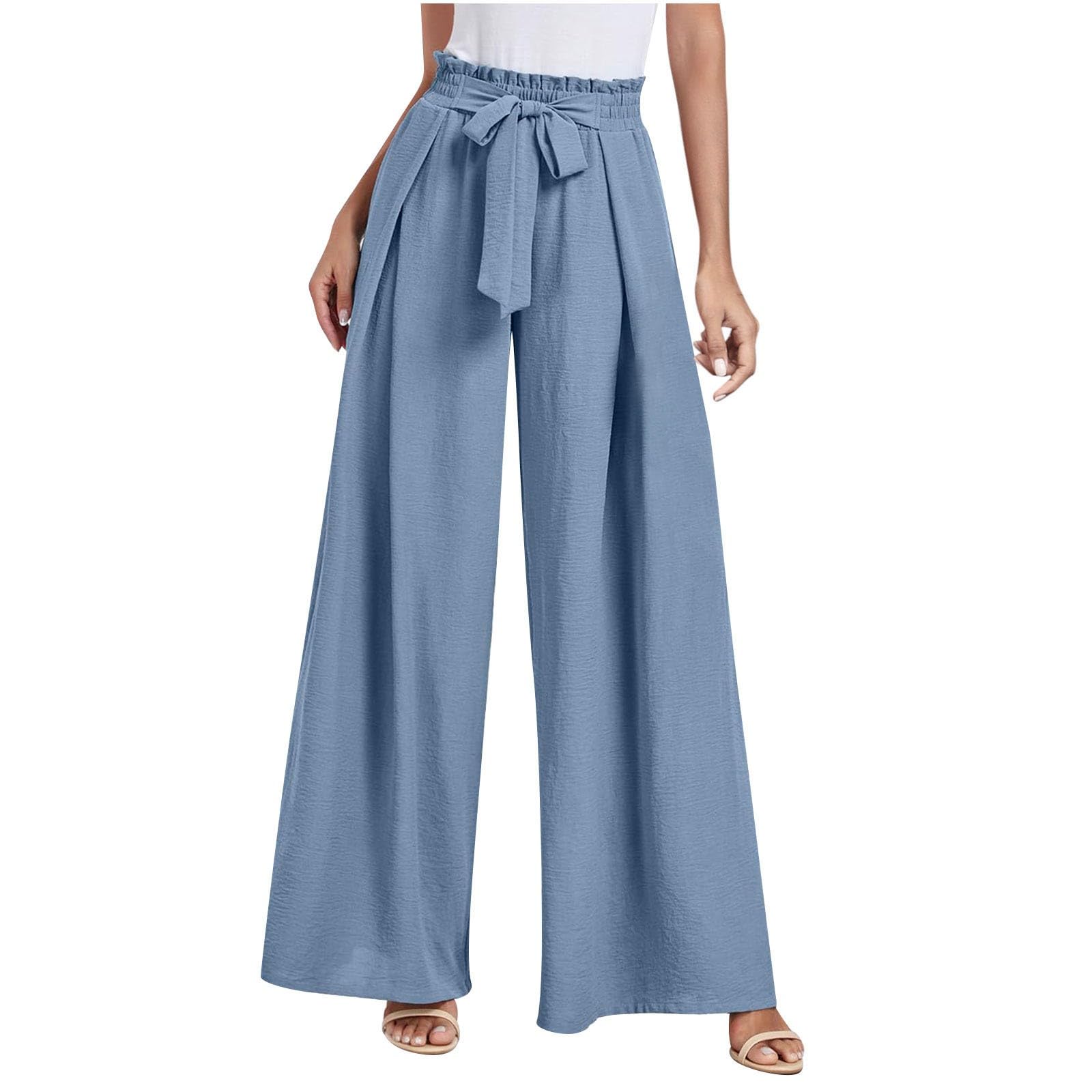 Women's Flowy Wide Leg Linen Pants - High Waisted Business Casual Palazzo Trousers for Summer | Perfect for Office, Travel & Relaxation