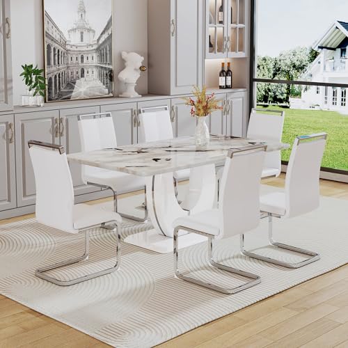 White Table With 6 White Chairs
