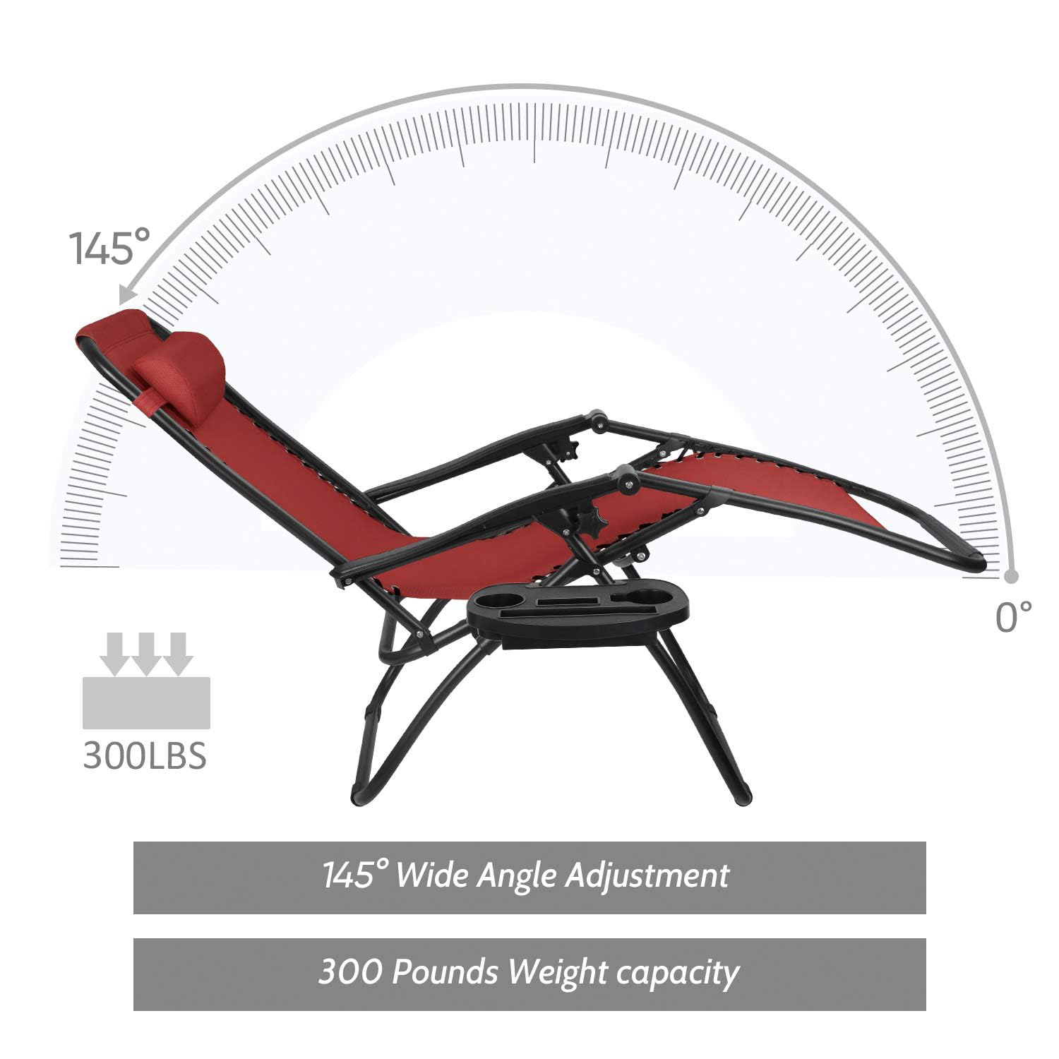 Flamaker Zero Gravity Chair - Adjustable Outdoor Folding Lounge Recliner with Pillow for Patio, Poolside, Yard & Camping - Perfect for Relaxing in Backyard, Beach or Garden (Red)