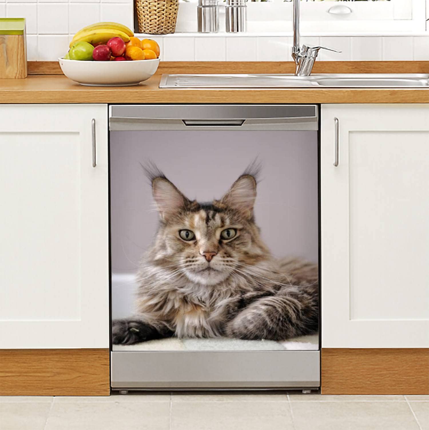 Premium Dishwasher Magnet Cover for Refrigerator - 23x26in Decorative Appliance Sticker, Maine Coon Cat Design Metal Door Panel for Kitchen & Garage - Waterproof Fridge Accessory for Home Organization & Pet Lovers