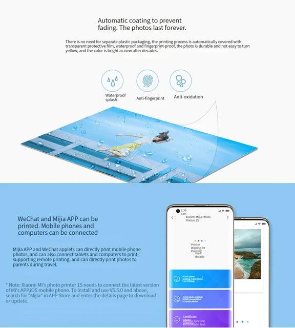 Xiaomi 1S Instant Photo Printer - Portable Wireless Bluetooth Mini Photo Printer for iPhone & Android - Print Memories Anytime, Perfect for Travel, Parties & Scrapbooking
