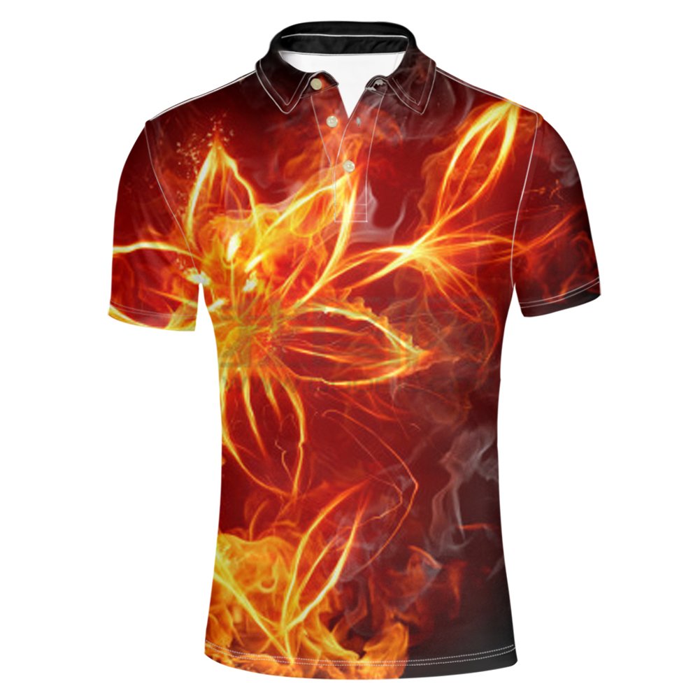 HUGS IDEA Men's Short Sleeve Polo Shirt - Comfortable Regular Fit Lightning Print Tee for Casual Wear, Golf & Outdoor Activities