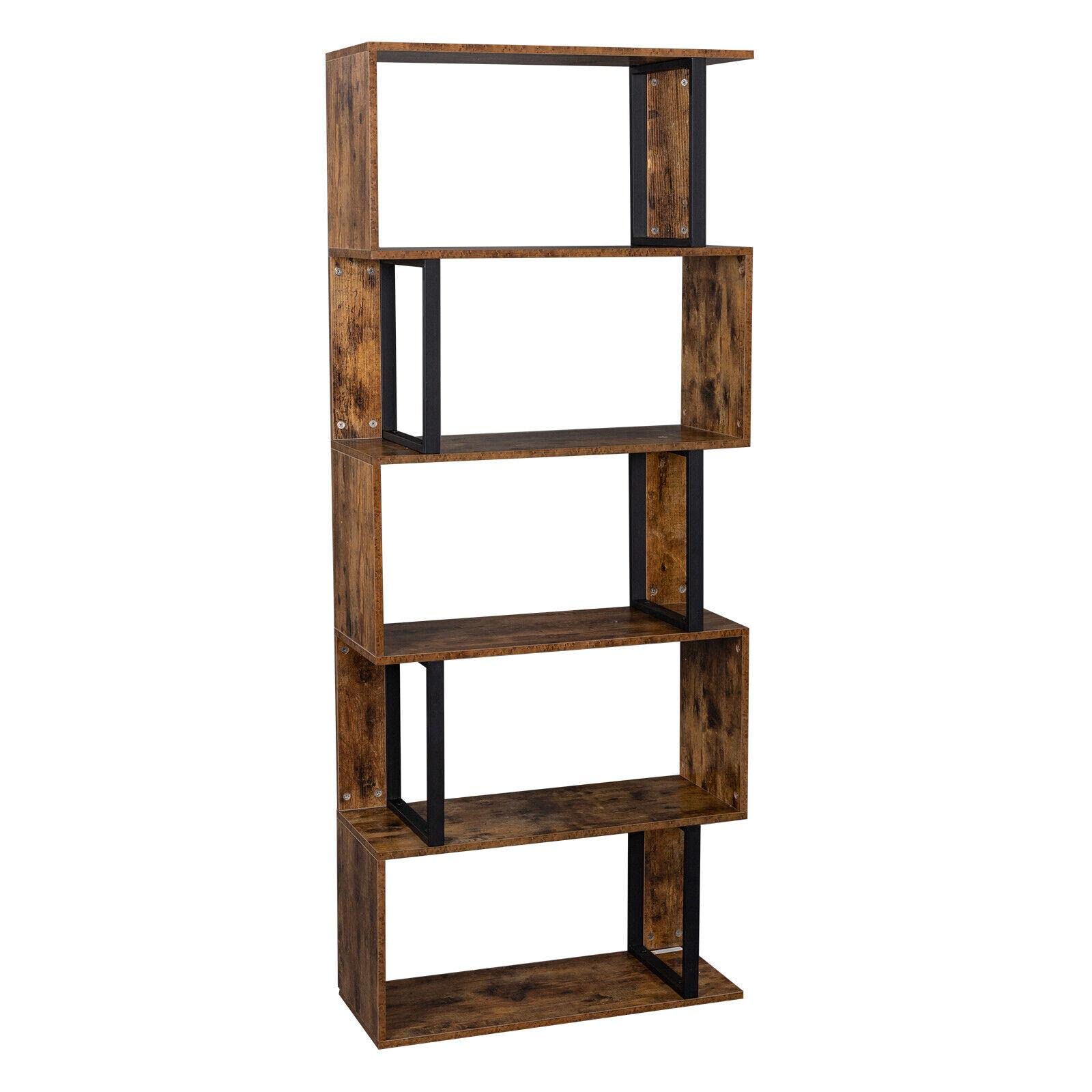 5-Tier S-Shaped Bookcase & Bookshelf - Modern Z-Shelf Book Organizer for Home & Office - Wall Mounted Book Storage Cabinet with Decorative Display Shelves - Perfect for Living Room, Bedroom, Study & Office Organization