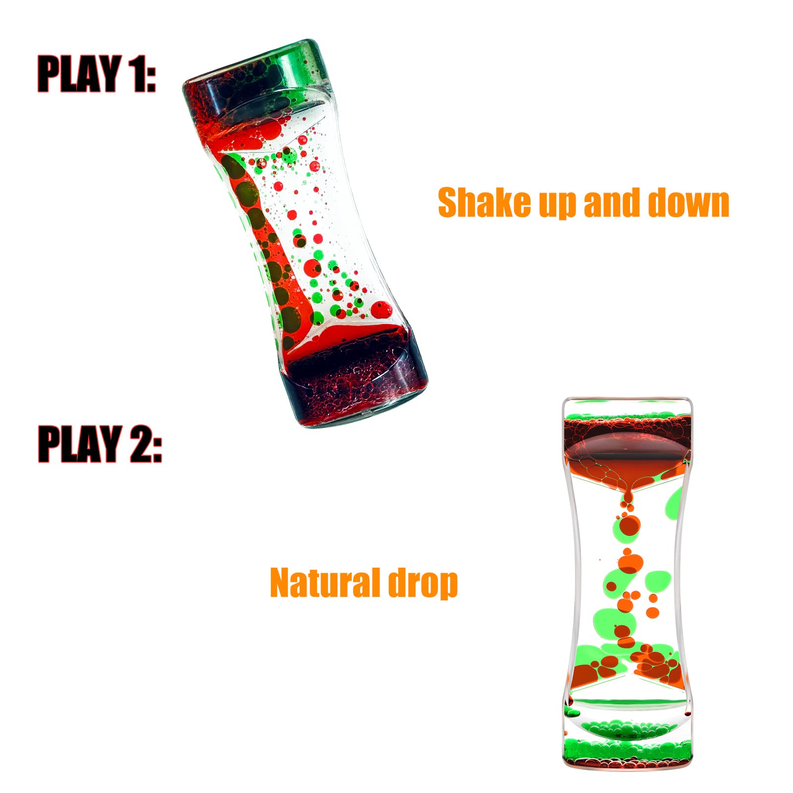 Red Green Liquid Motion Bubbler Timer - Sensory Bubble Drop Oil Water Hourglass Toy for Autism Relaxation, Stress Relief - Perfect for Office, Home Decor & Holiday Stocking Stuffers (Set of 1) | Great for Calming Activities, Meditation & Focus Aid