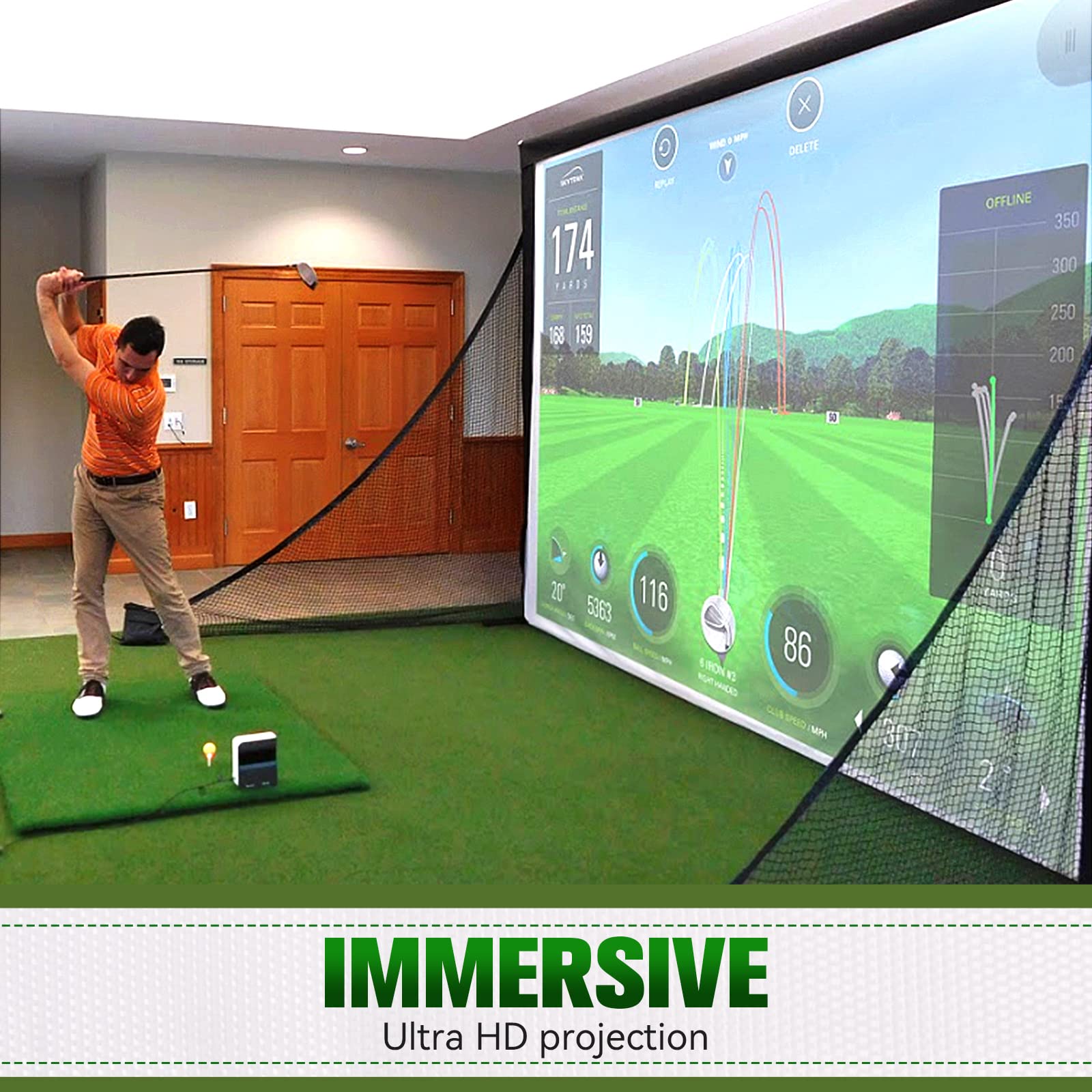 Aikeec 10ft Golf Simulator Impact Screen - 7mm Thickened Ultra Clear Golf Hitting Screen with 32 Grommets for Indoor/Home/Garage Training | 5 Size Options | Perfect for Golf Practice, Entertainment & Virtual Golf Games